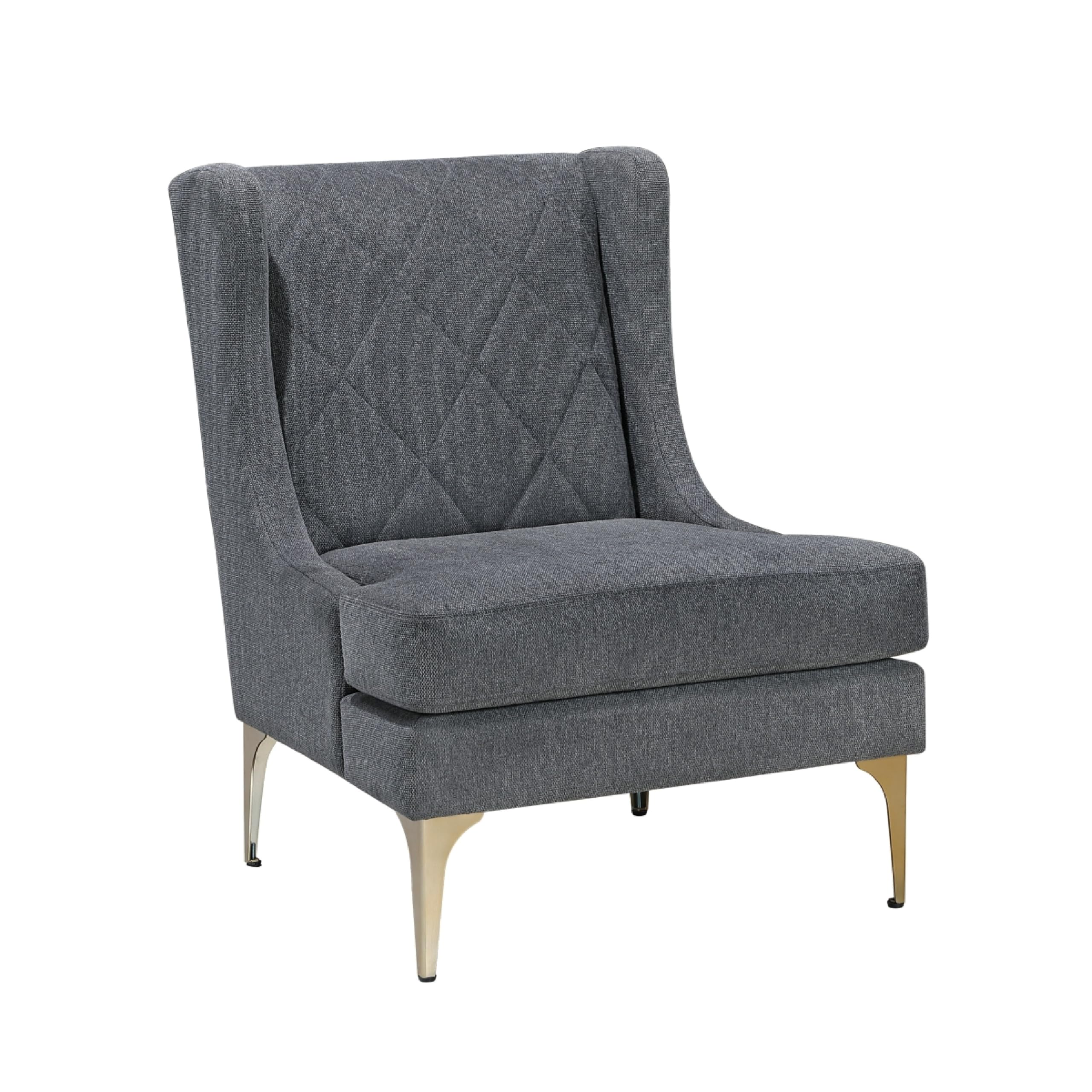 Svy Wingback Accent Chair, Dark Gray Chenille Cushion, Gold Metal Legs