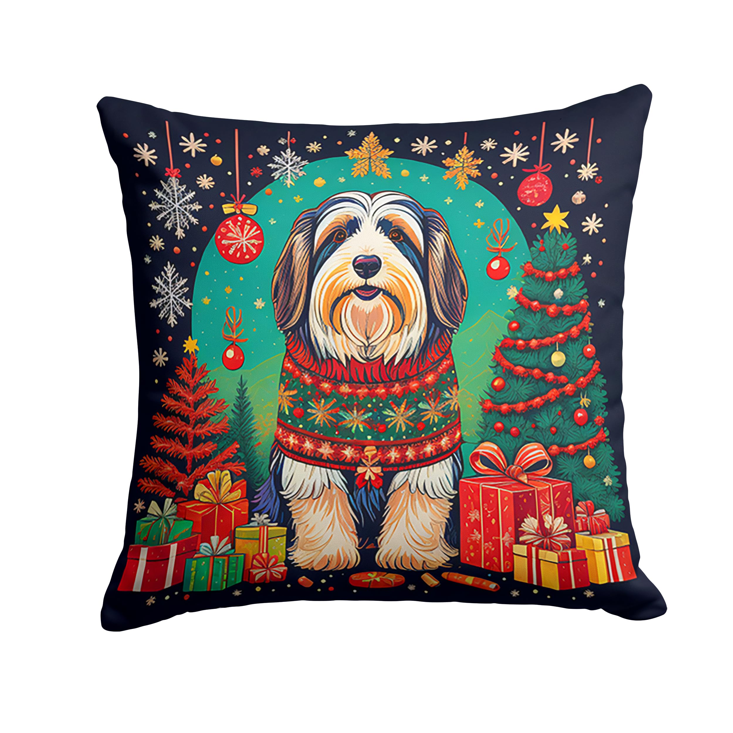 Bearded Collie Christmas Throw Pillow