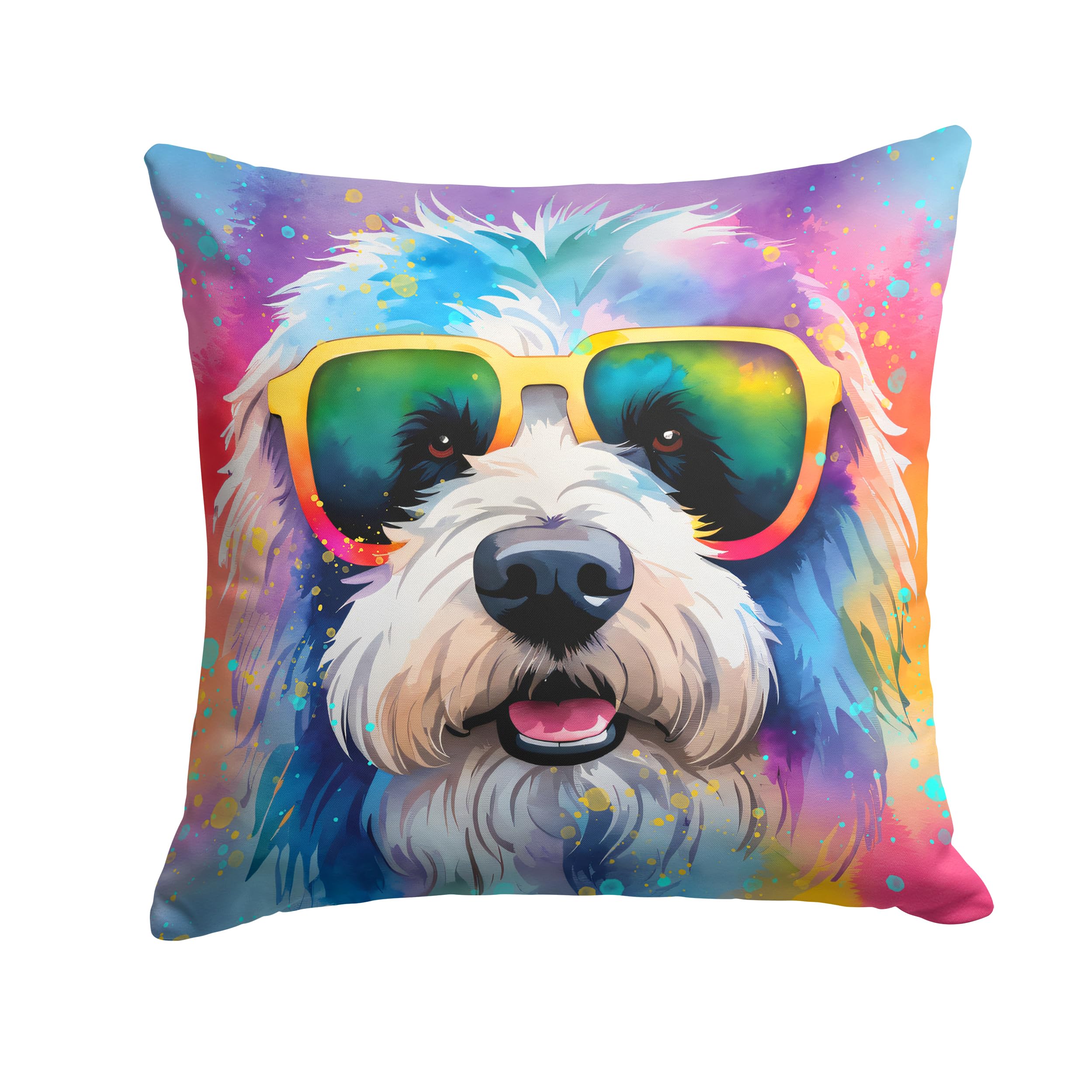 Old English Sheepdog Hippie Dawg Throw Pillow