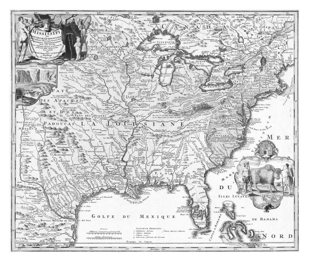 The American Buffalo Map, 1718 -Paper Art-32x27.2”