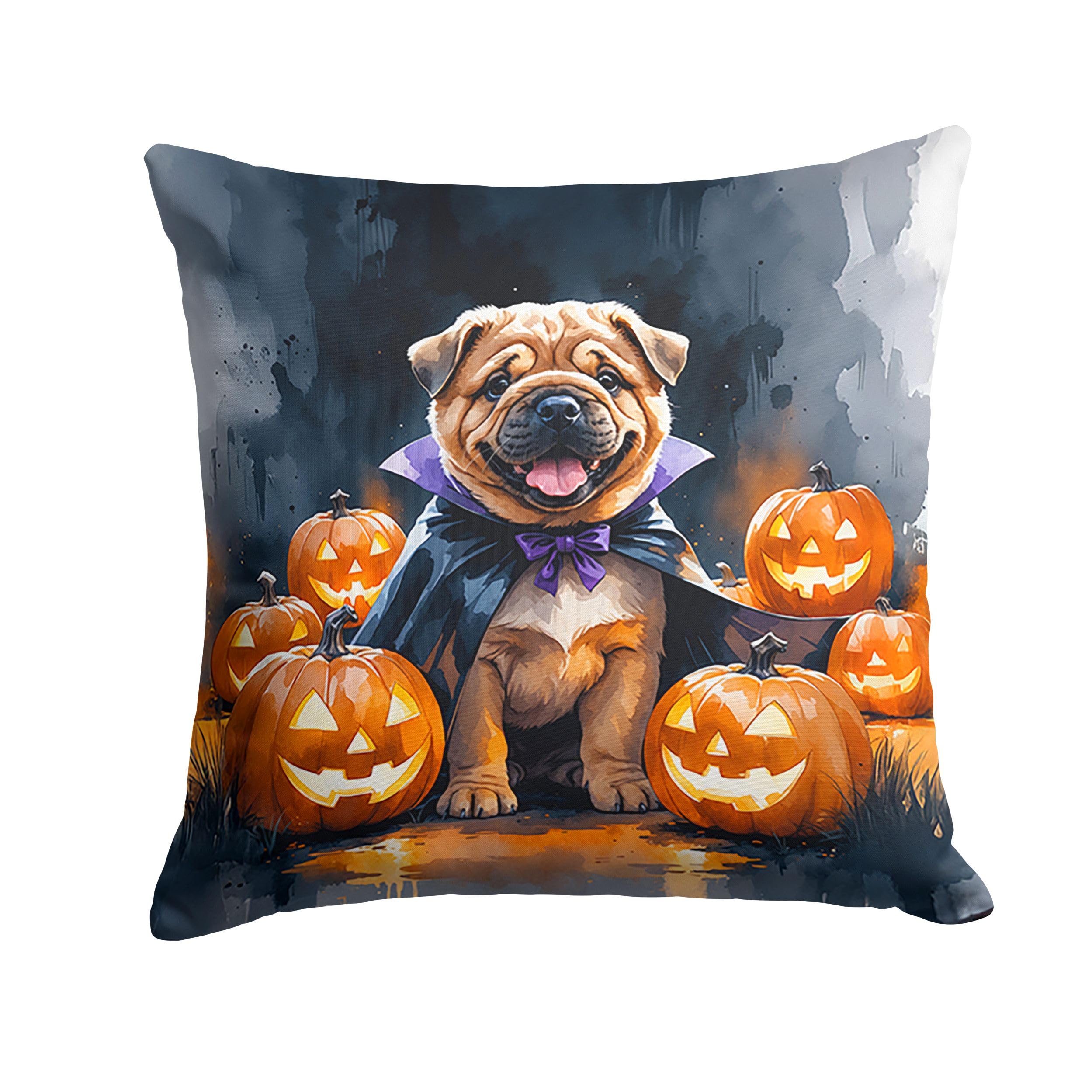 Carolines Treasures Shar Pei Puppy Halloween Throw Pillow Machine Washable, Indoor Outdoor Decorative Pillow for Couch, Bed or Patio, 18Hx18W