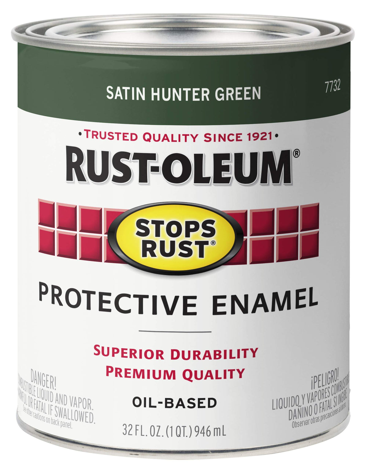 Rust-Oleum 7732502 Stops Rust Brush On Paint, 1 Quarts (Pack Of 1), Satin Hunter Green