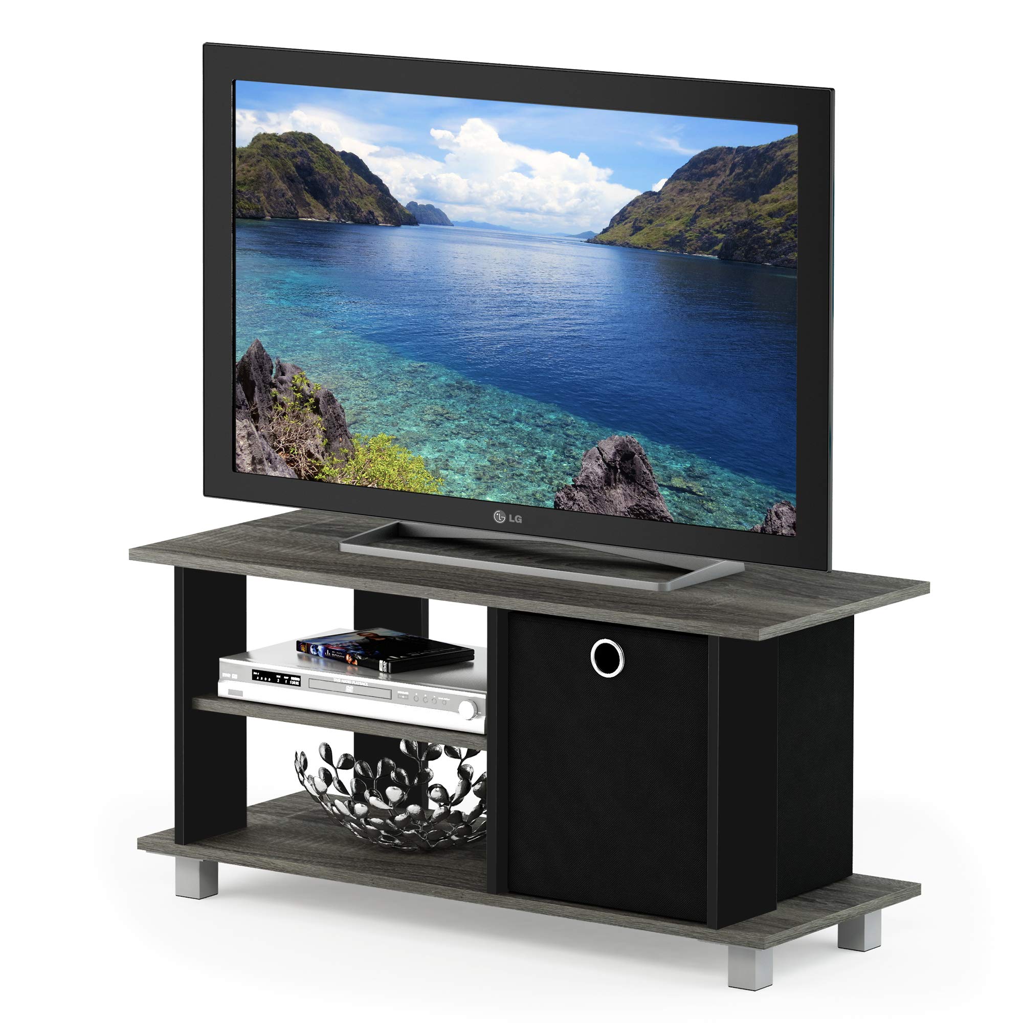 Furinno 13239 Simplistic TV Entertainment Center with Bin Drawers, French Oak Grey/Black