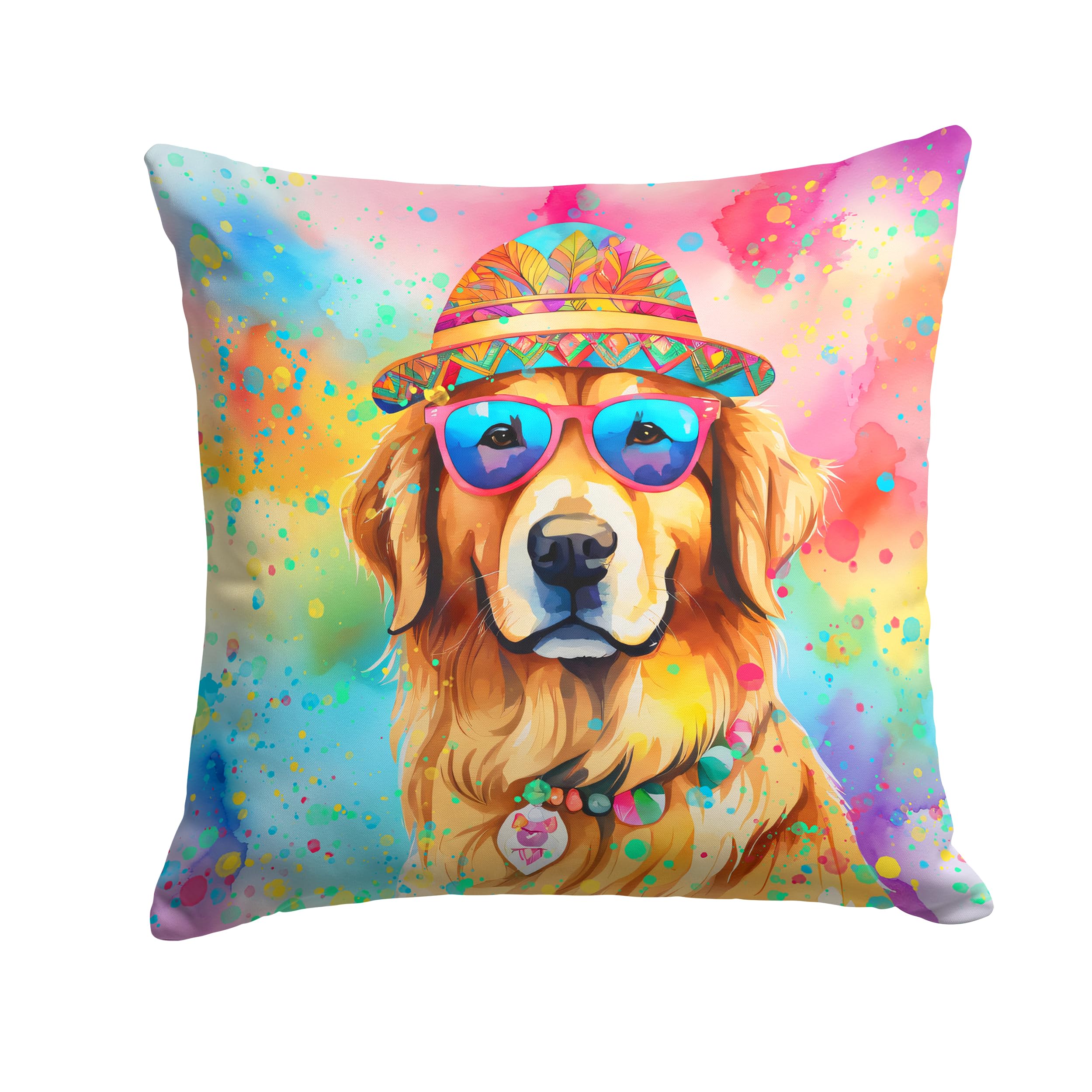 Golden Retriever Hippie Dawg Throw Pillow