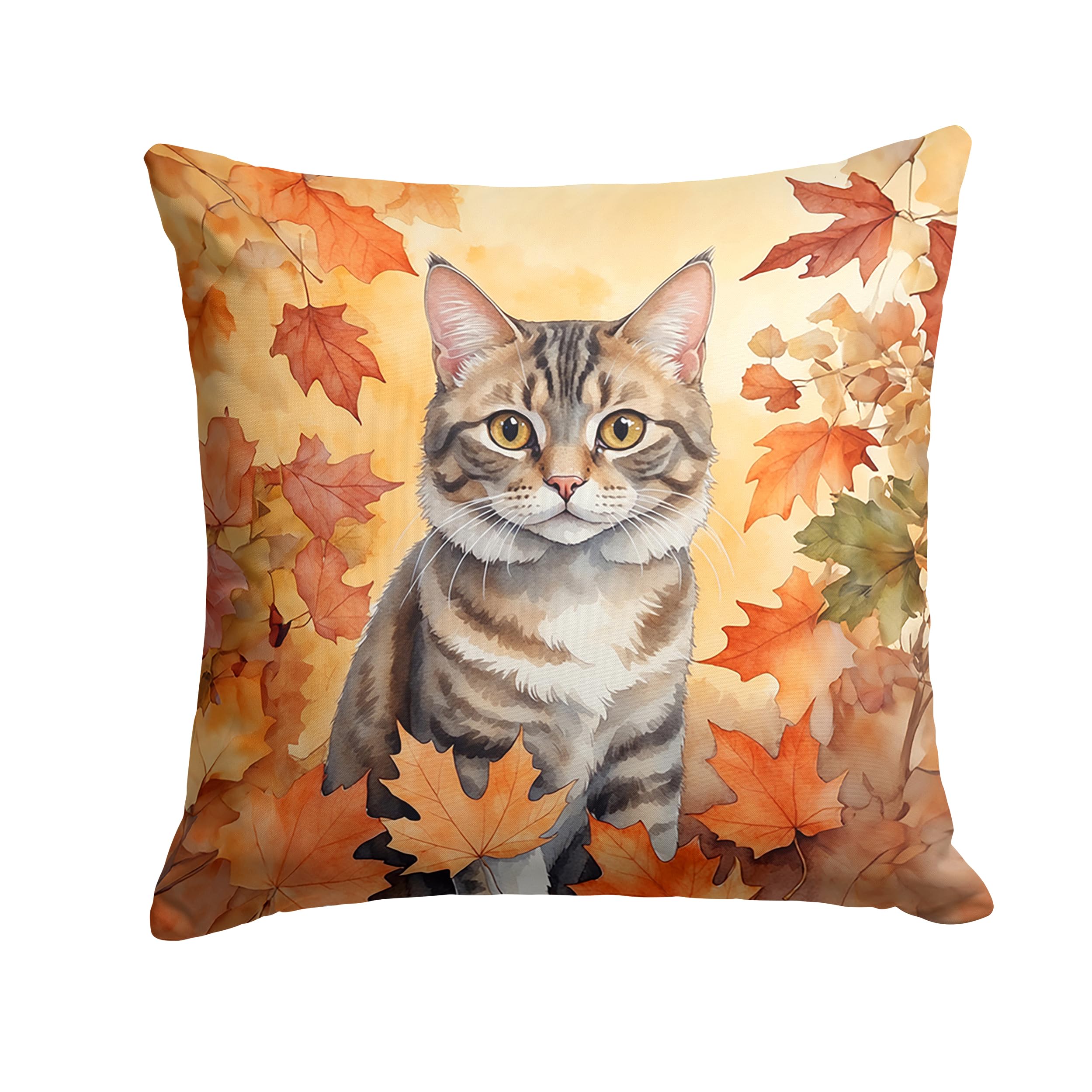Carolines Treasures American Bobtail Cat in Fall Leaves Throw Pillow Machine Washable, Indoor Outdoor Decorative Pillow for Couch, Bed or Patio, 18Hx18W