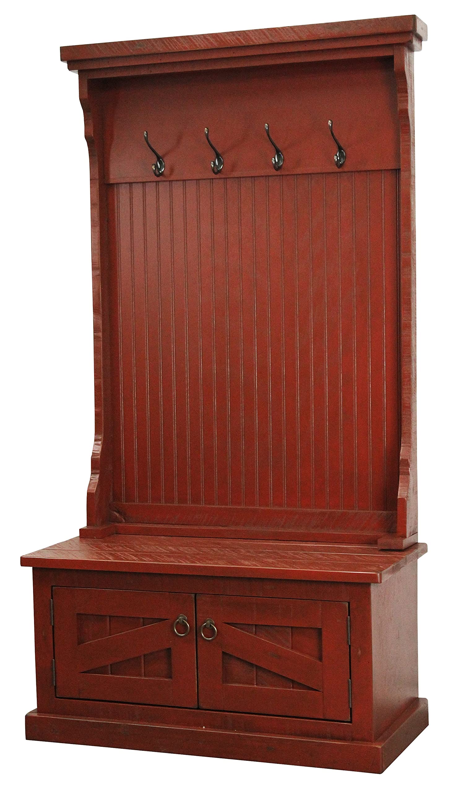 Rustic Hall Tree Top & Plain Base in Rustic Red