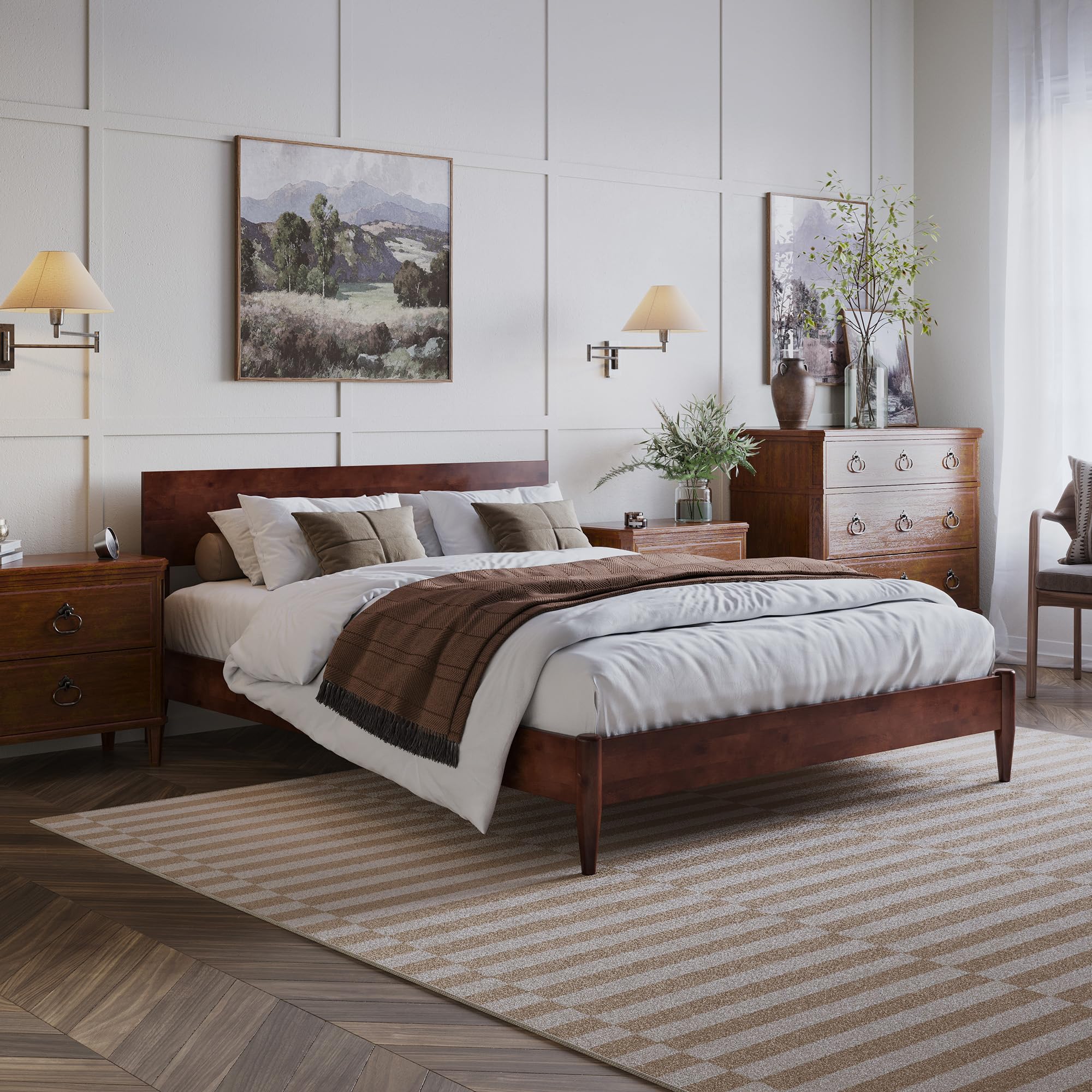Aria Queen Solid Wood Modern Low Profile Platform Bed in Walnut