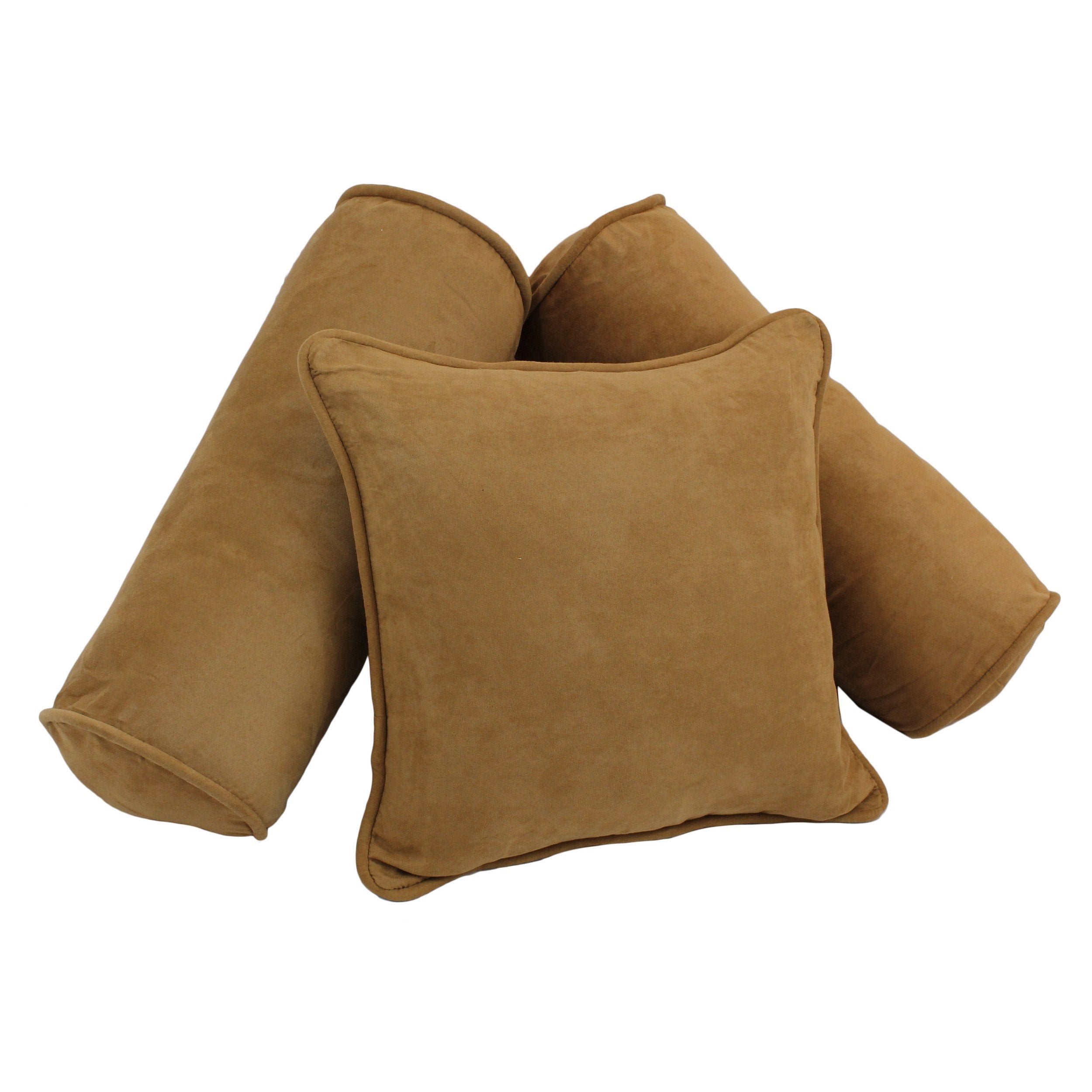 Double-corded Solid Microsuede Throw Pillows with Inserts (Set of 3) - Camel