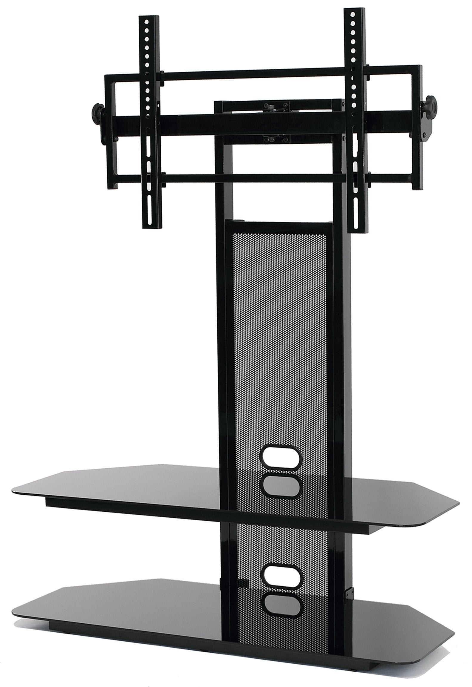 Flat panel TV mounting system w/ 2 AV shelves for up to 80 plasma or LCD/LED TVs