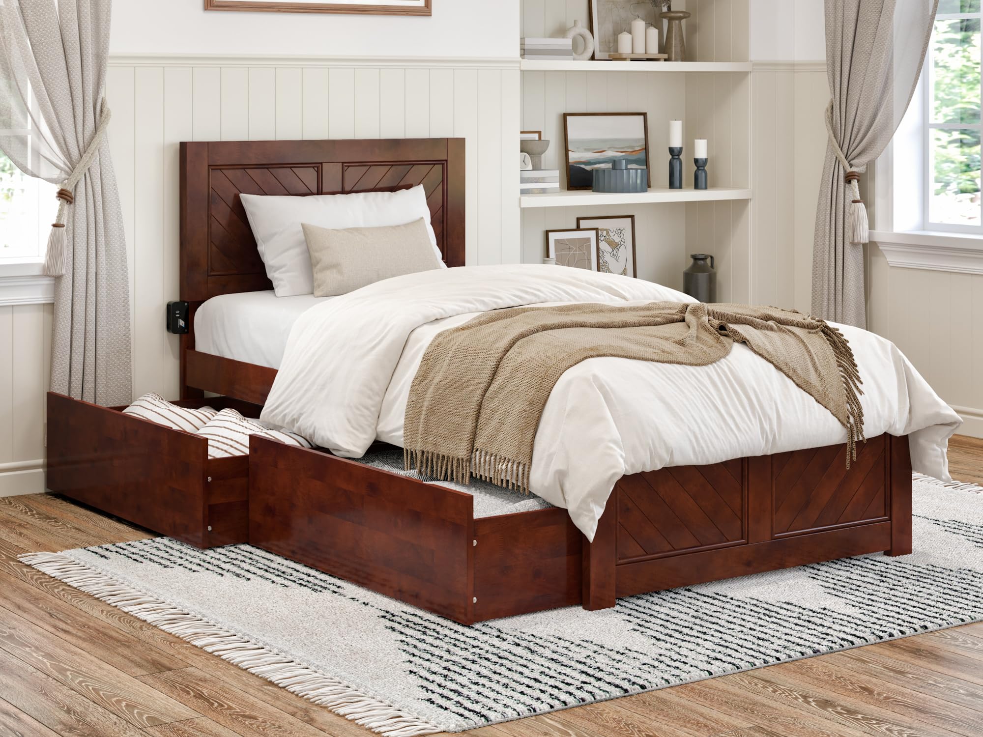 Canyon Twin Platform Bed with Matching Footboard and Storage Drawers in Walnut