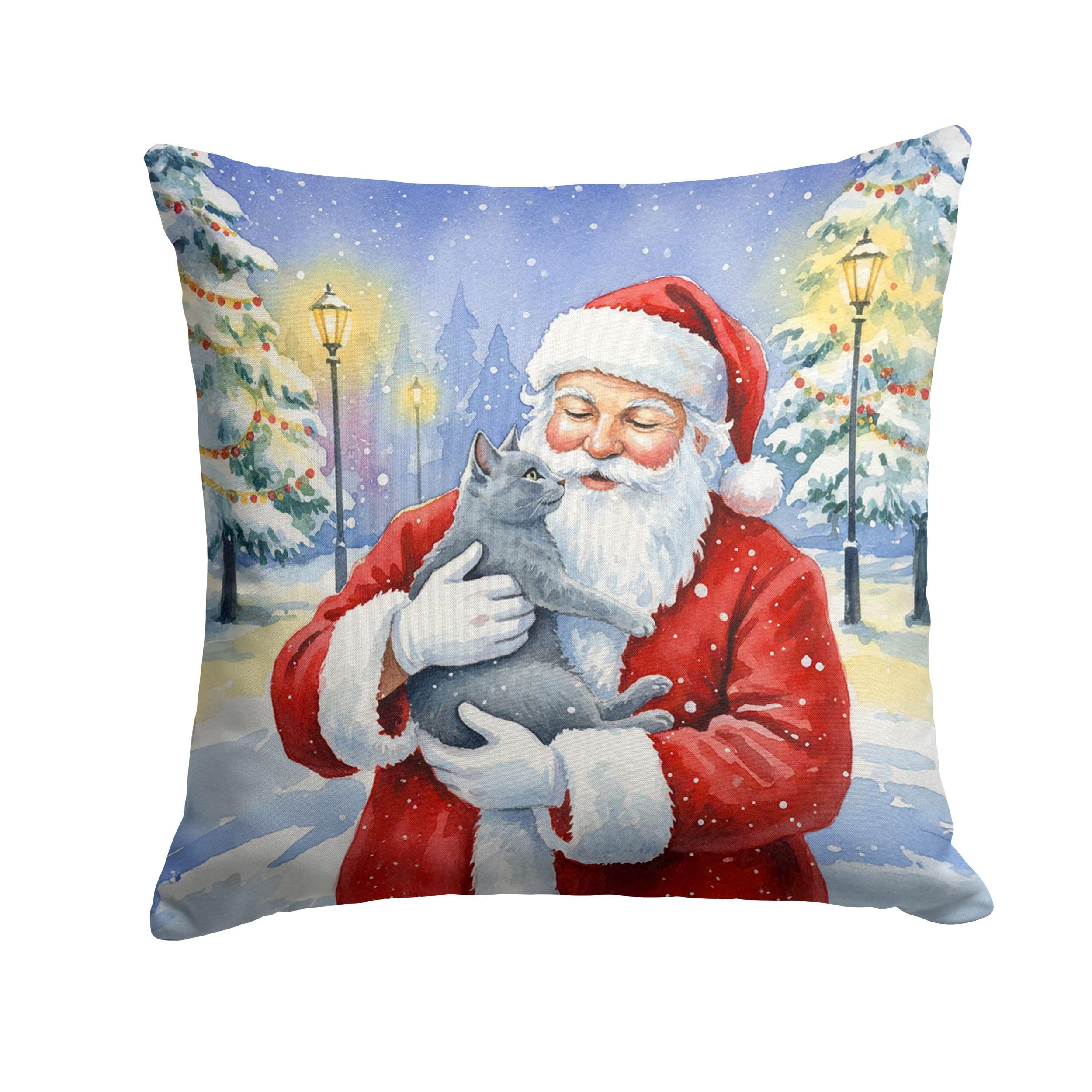 Carolines Treasures Gray Cat with Santa Claus Throw Pillow Decorative Indoor Outdoor Accent Cushion for Couch, Bed or Patio, 18Hx18W