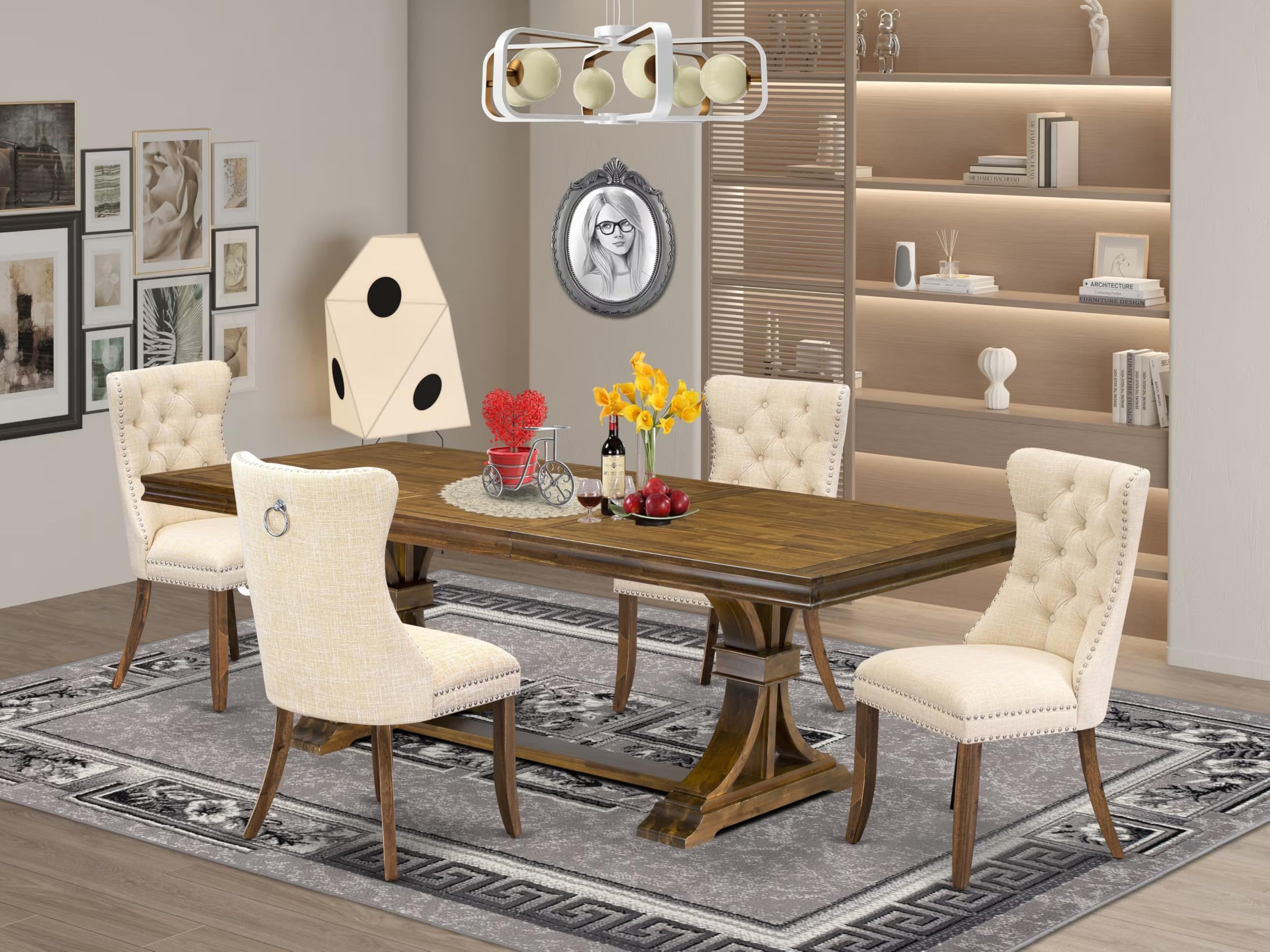 5 Pieces Modern Dining Set a Rectangle Kitchen Table and 4 Dining Chairs
