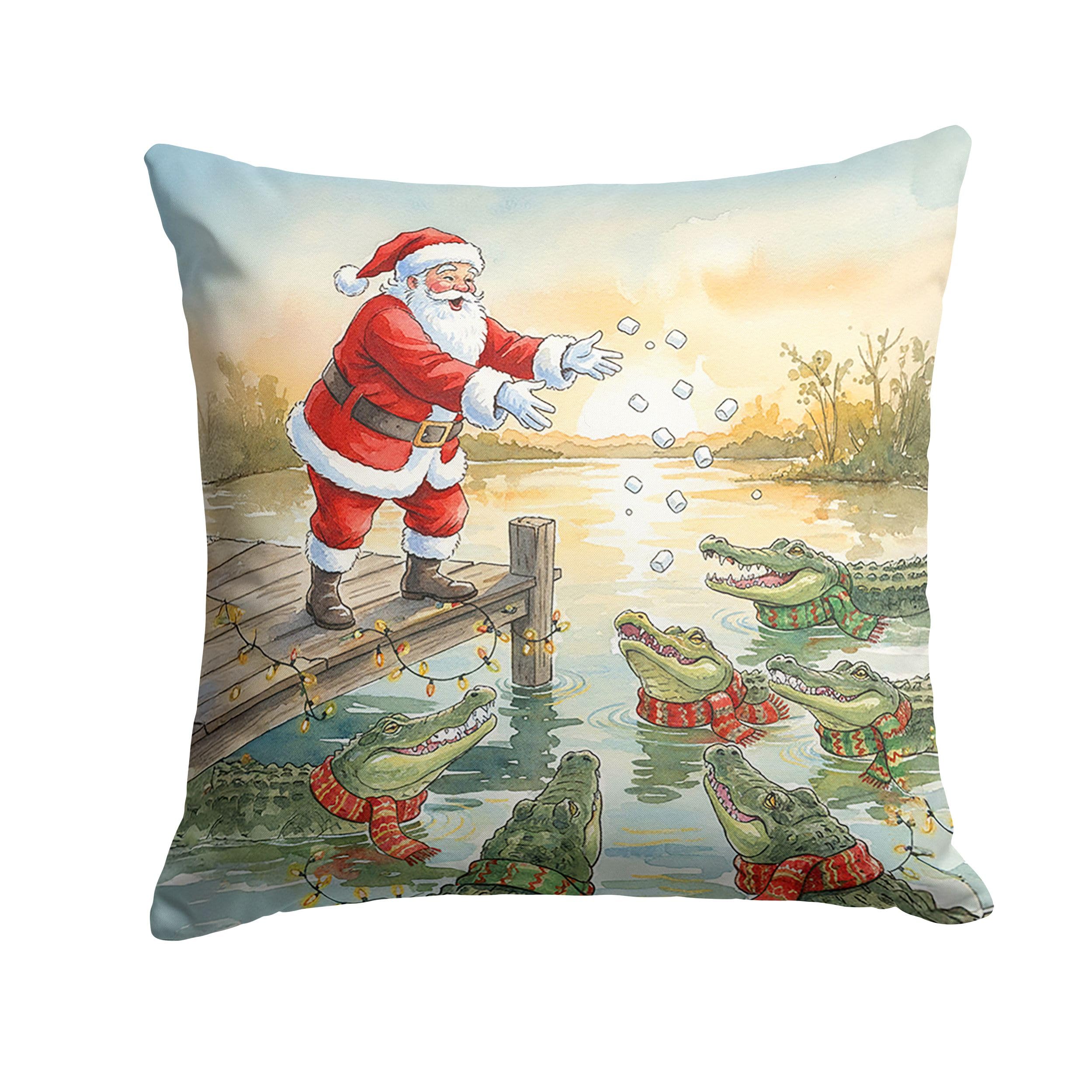 Carolines Treasures Cajun Santa Claus Feeding The Gators Christmas Throw Pillow Decorative Indoor Outdoor Accent Cushion for Couch, Bed or Patio, 14Hx14W