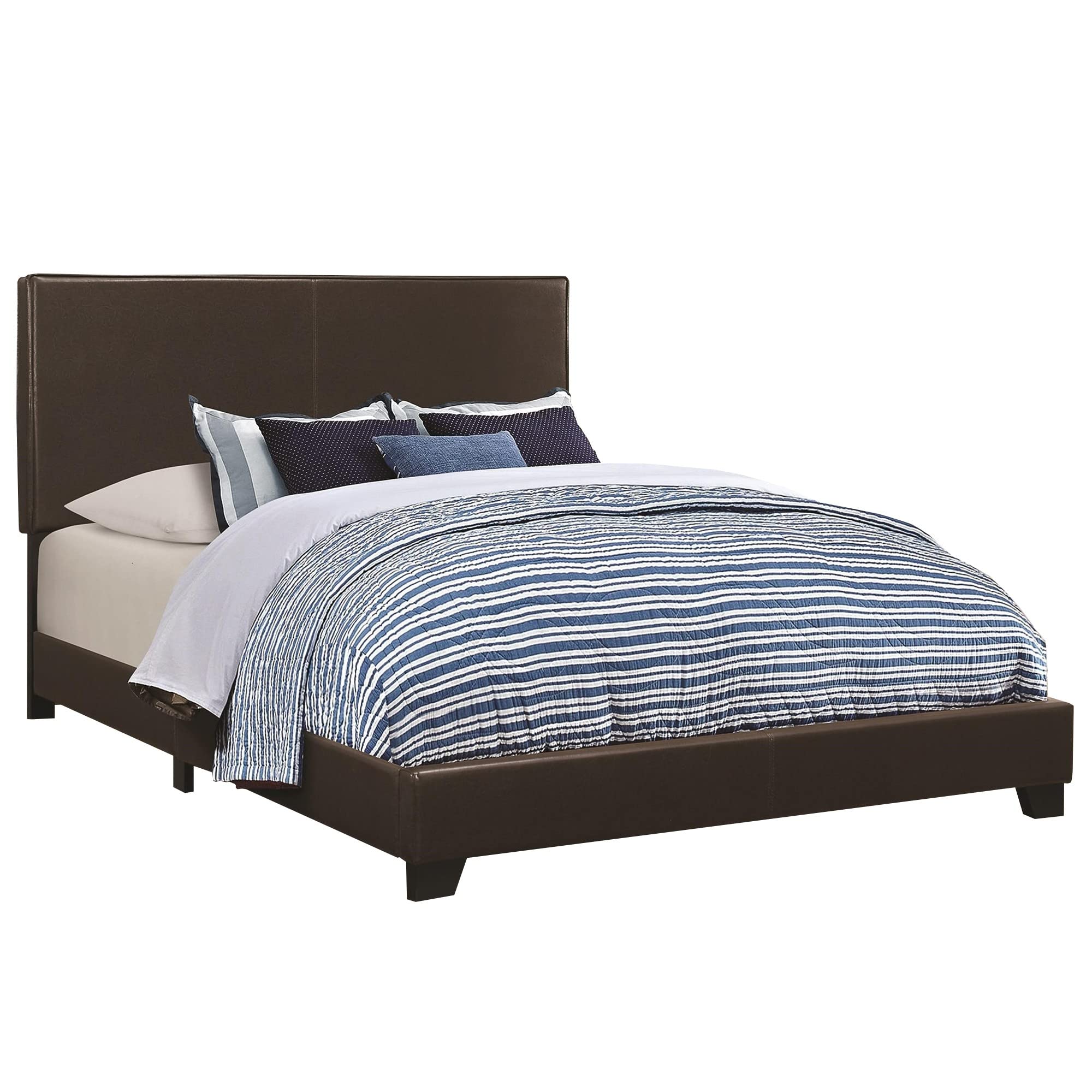 Vegan Faux Leather Upholstered Queen Size Platform Bed, Brown