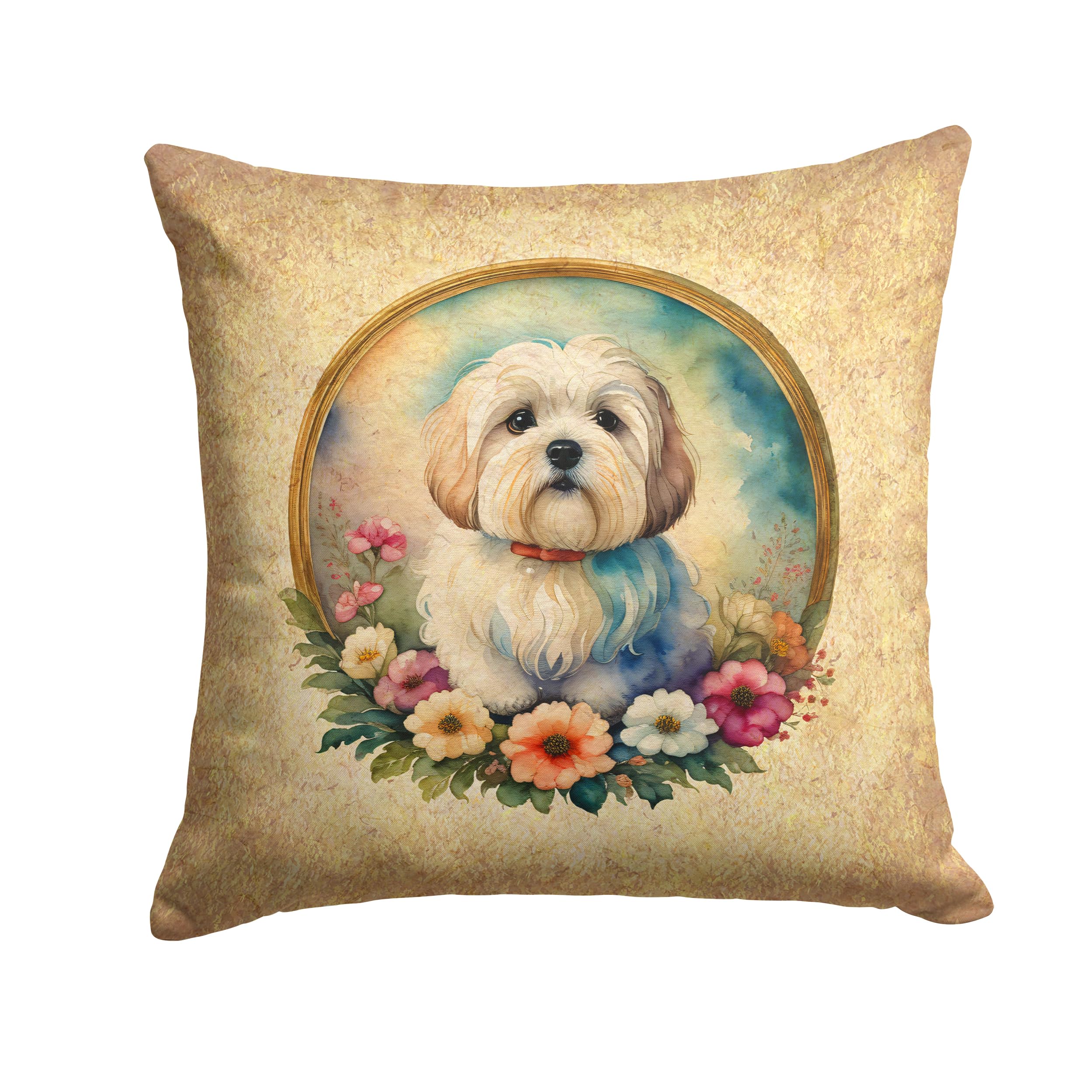 Coton De Tulear And Flowers Throw Pillow