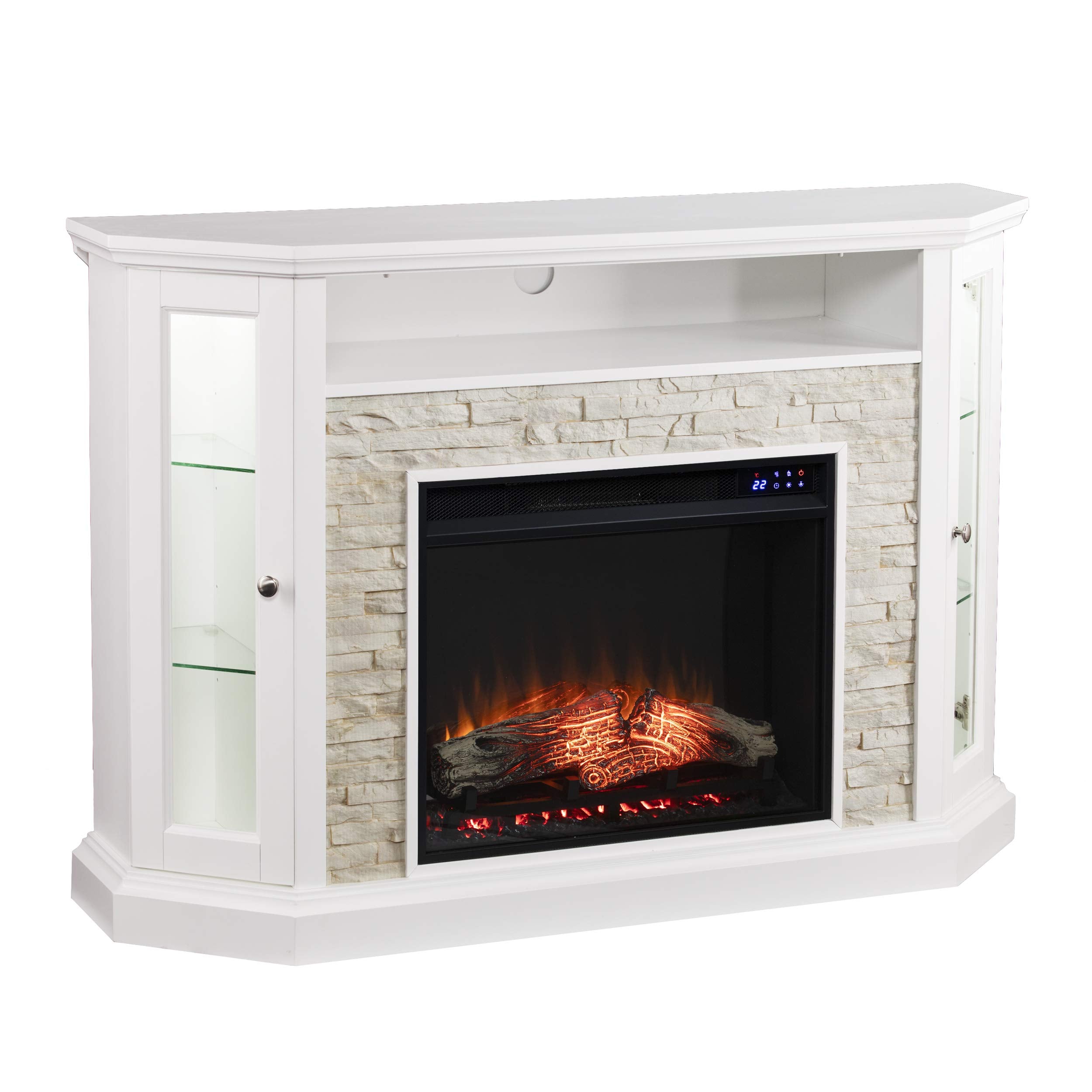 Redden Corner Convertible Touch Screen Electric Fireplace with Storage - White