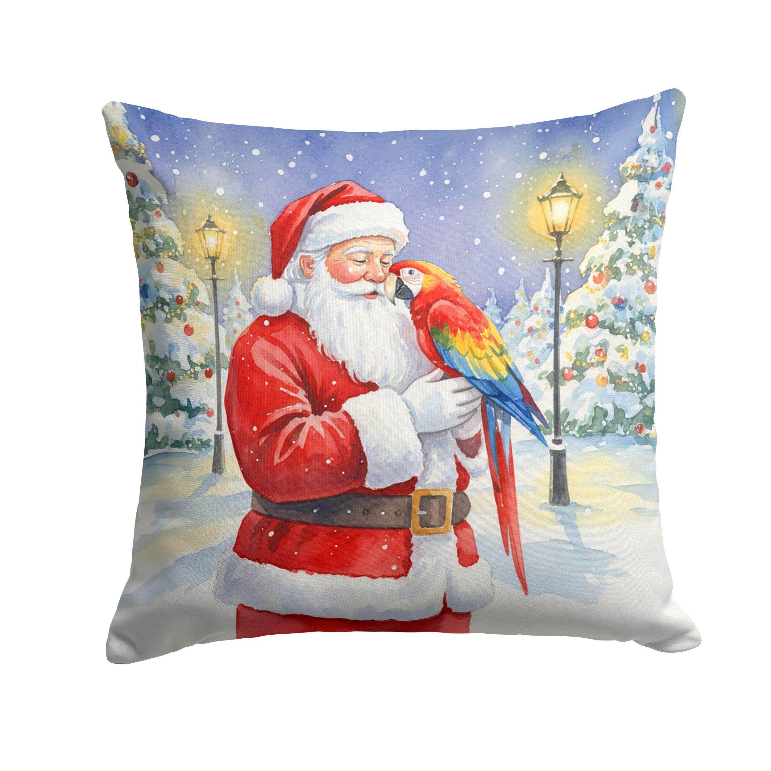 Carolines Treasures Scarlet Macaw with Santa Claus Throw Pillow Decorative Indoor Outdoor Accent Cushion for Couch, Bed or Patio, 18Hx18W
