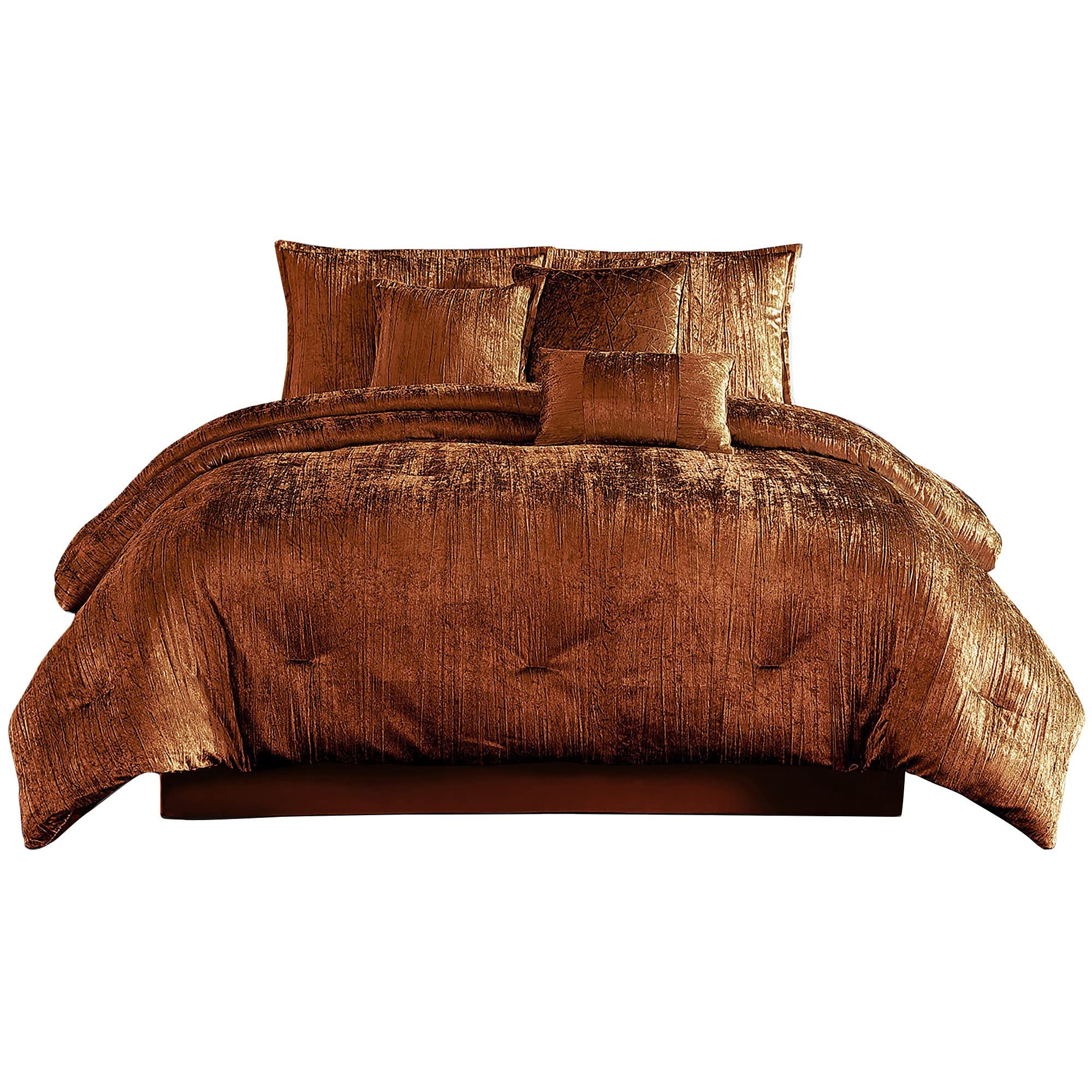 Jay 7 Piece Queen Comforter Set, Polyester Velvet, Deluxe Texture Copper
