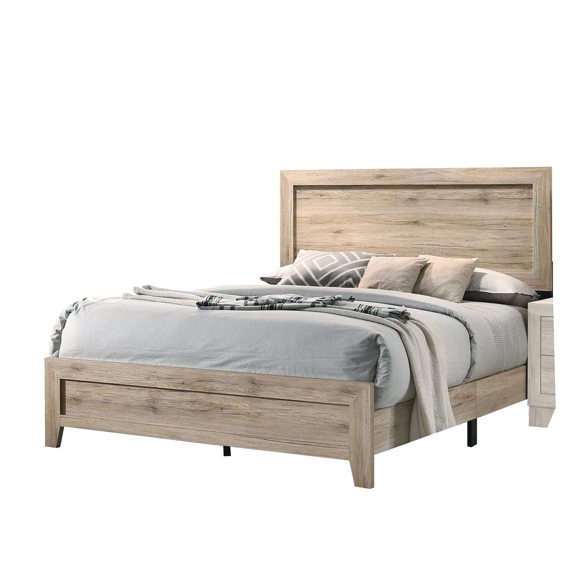 Wooden Eastern King Bed with Grains and Knots, Natural Brown