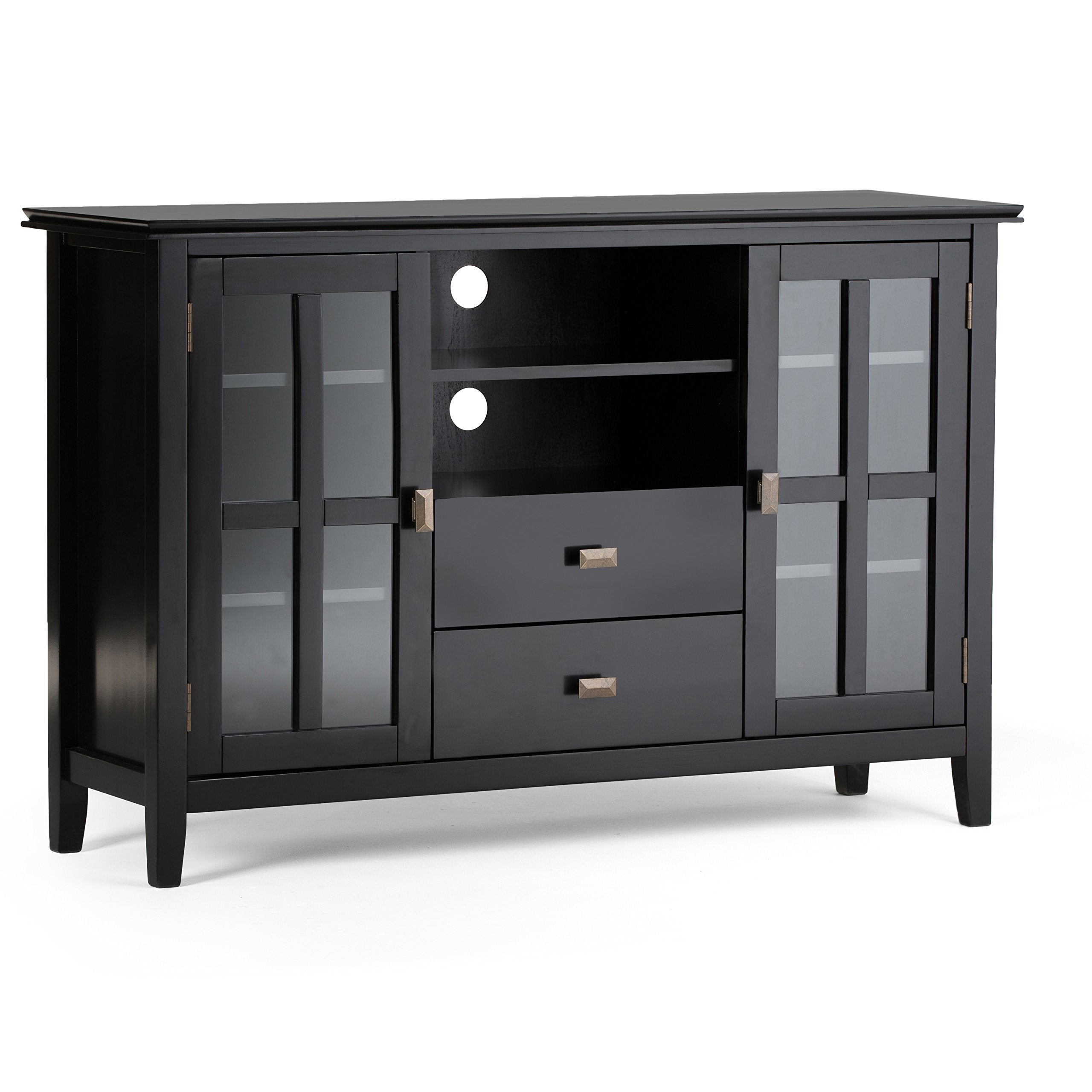 Simplihome Artisan Solid Wood 53 Inch Wide Transitional Tv Media Stand In Black For Tvs Up To 60 Inches, For The Living Room And
