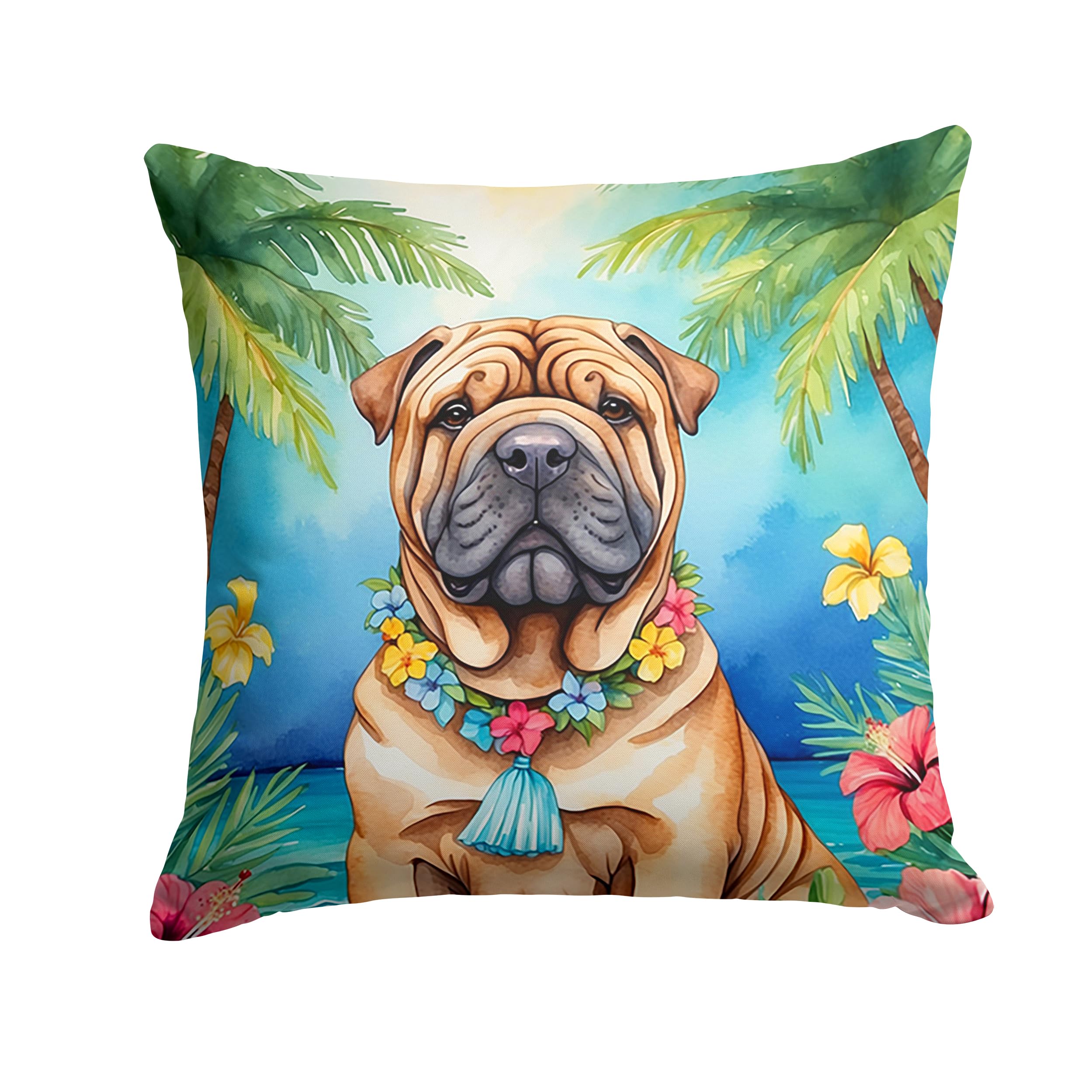 Carolines Treasures Luau Party Decorative Throw Pillow, 18Hx18W, Shar Pei 6518