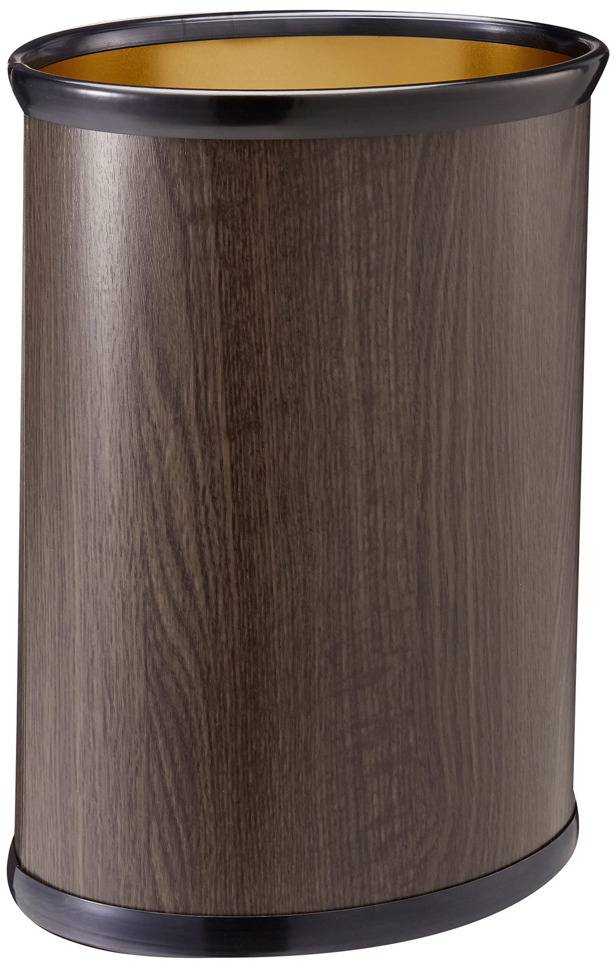 Kraftware 14 Oval Waste Basket Black Bumper Woodcraft Ebony, Walnut Brown