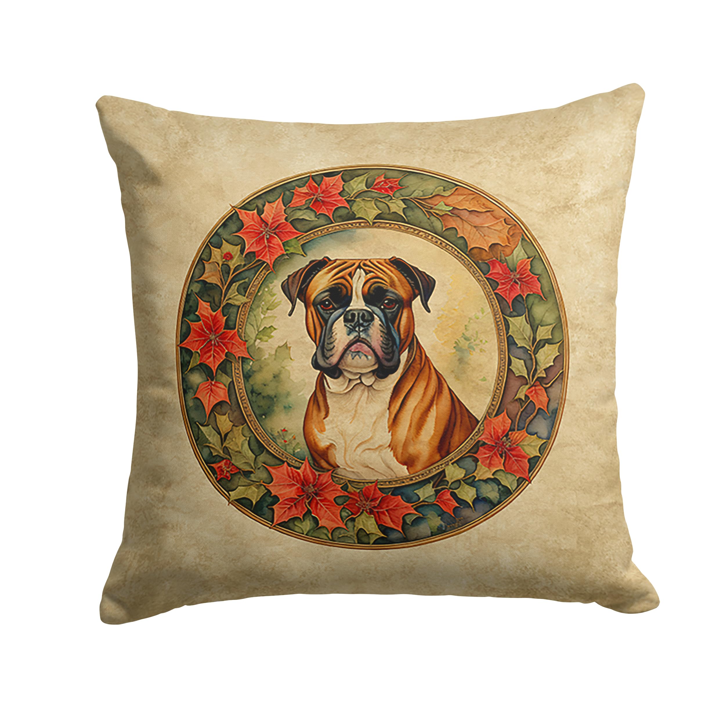 Boxer Christmas Flowers Throw Pillow