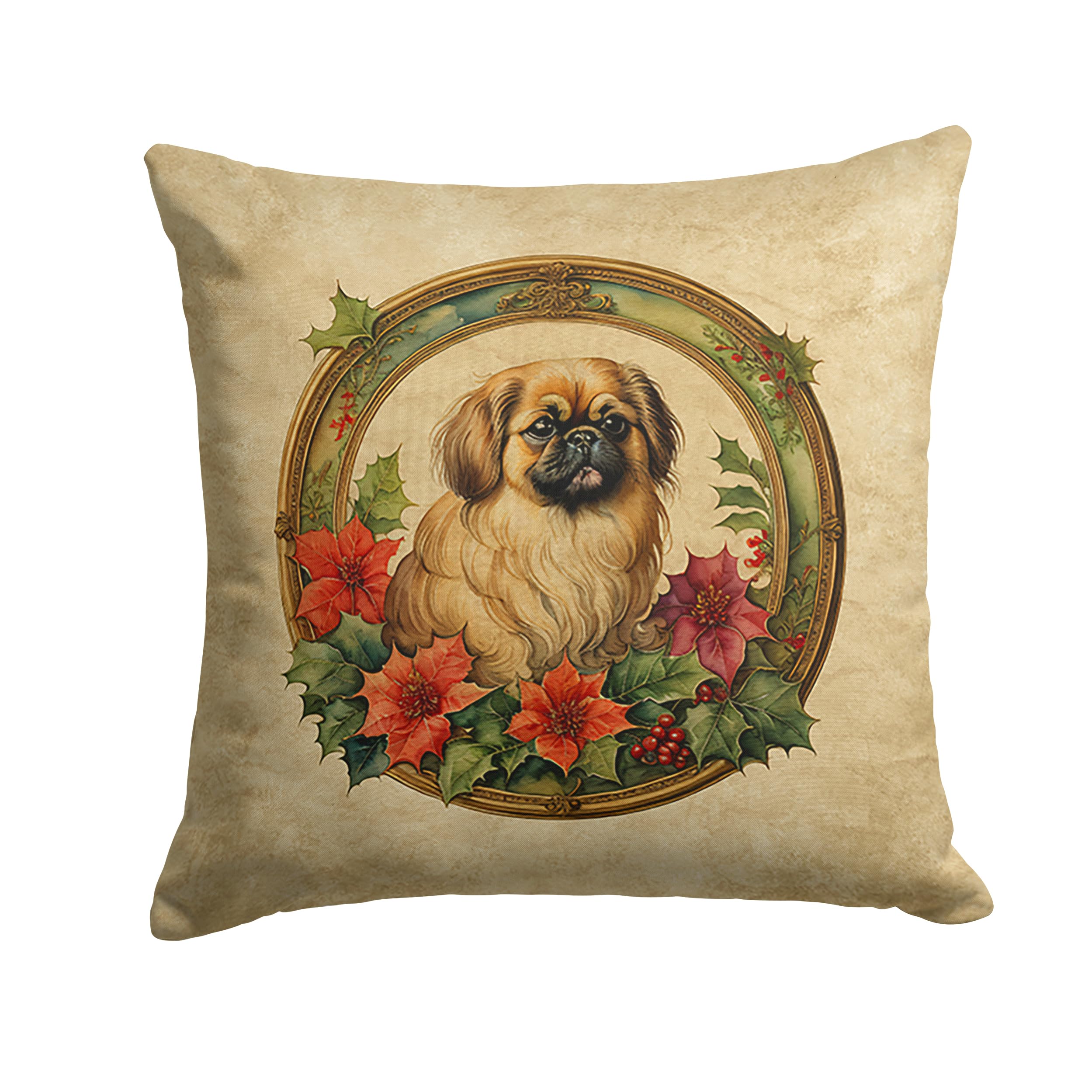 Pekingese Christmas Flowers Throw Pillow