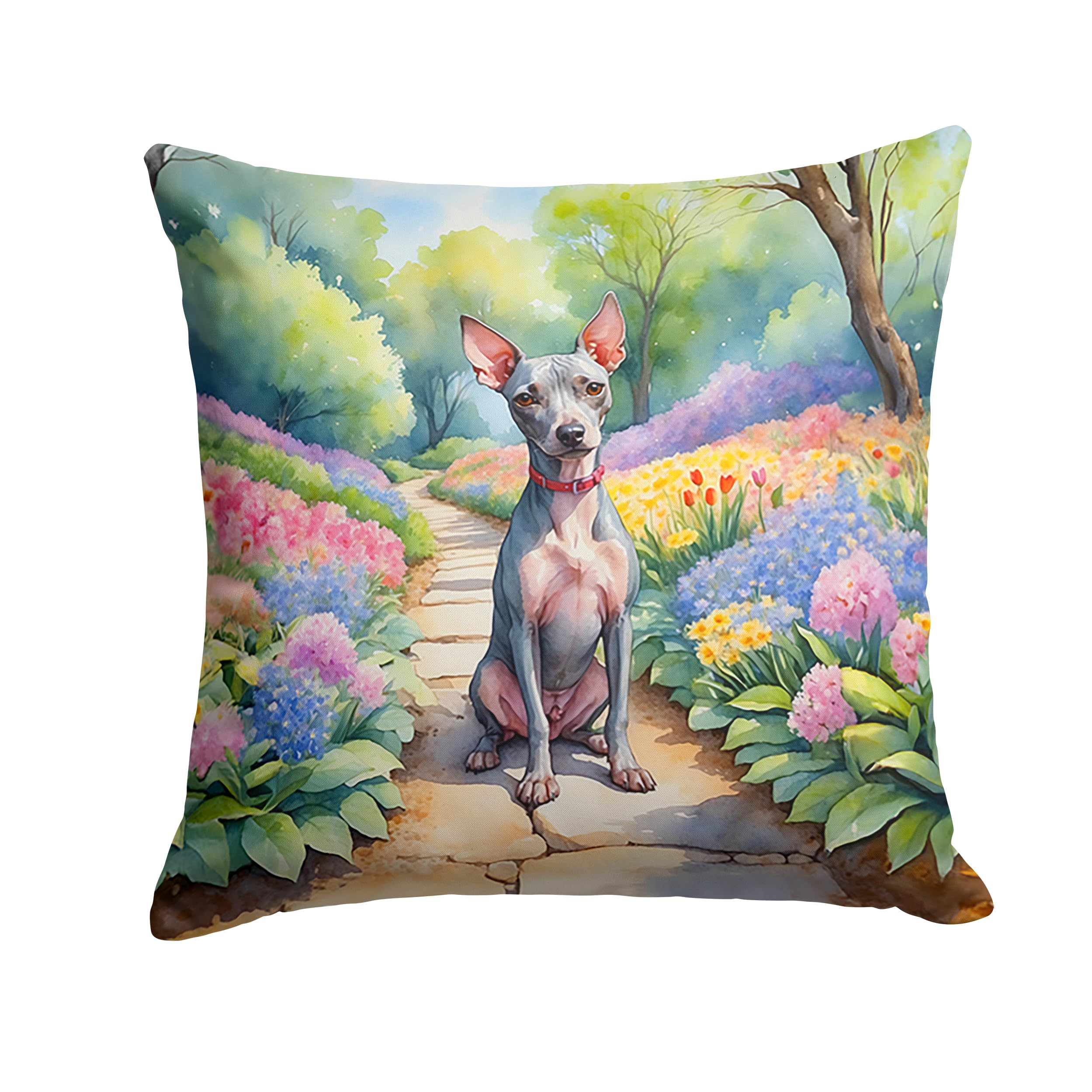 Carolines Treasures American Hairless Terrier Spring Garden Throw Pillow Machine Washable, Indoor Outdoor Decorative Pillow for Couch, Bed or Patio, 14Hx14W