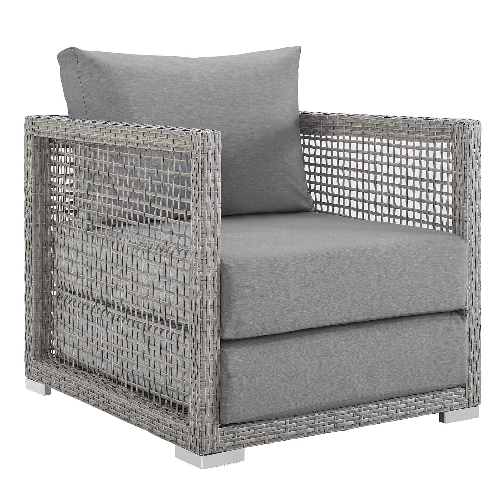 Casafoyer Aura Outdoor Patio Armchair with Cushions - Gray Wicker (Set of 2) ( Pack of 2 )