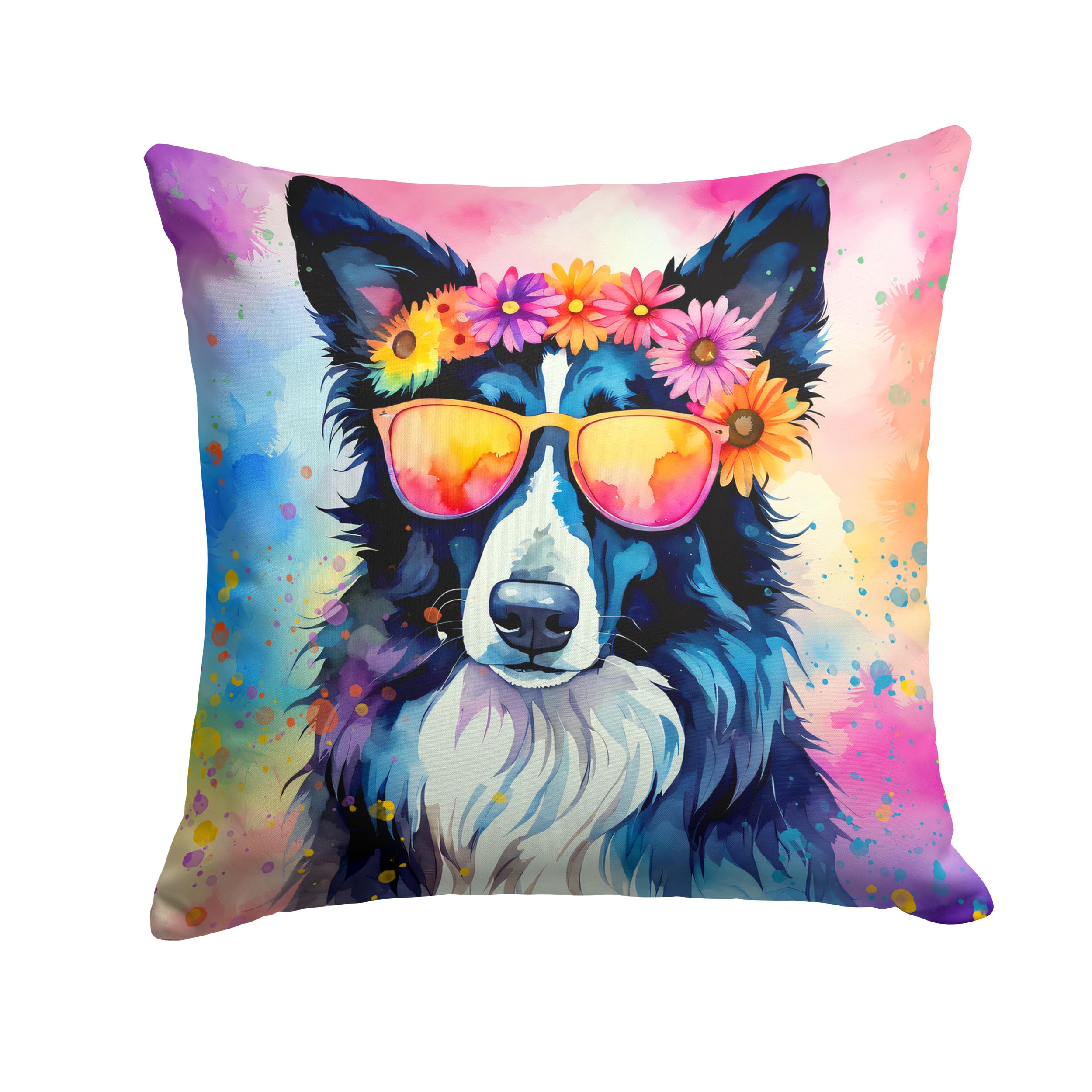 Border Collie Hippie Dawg Throw Pillow