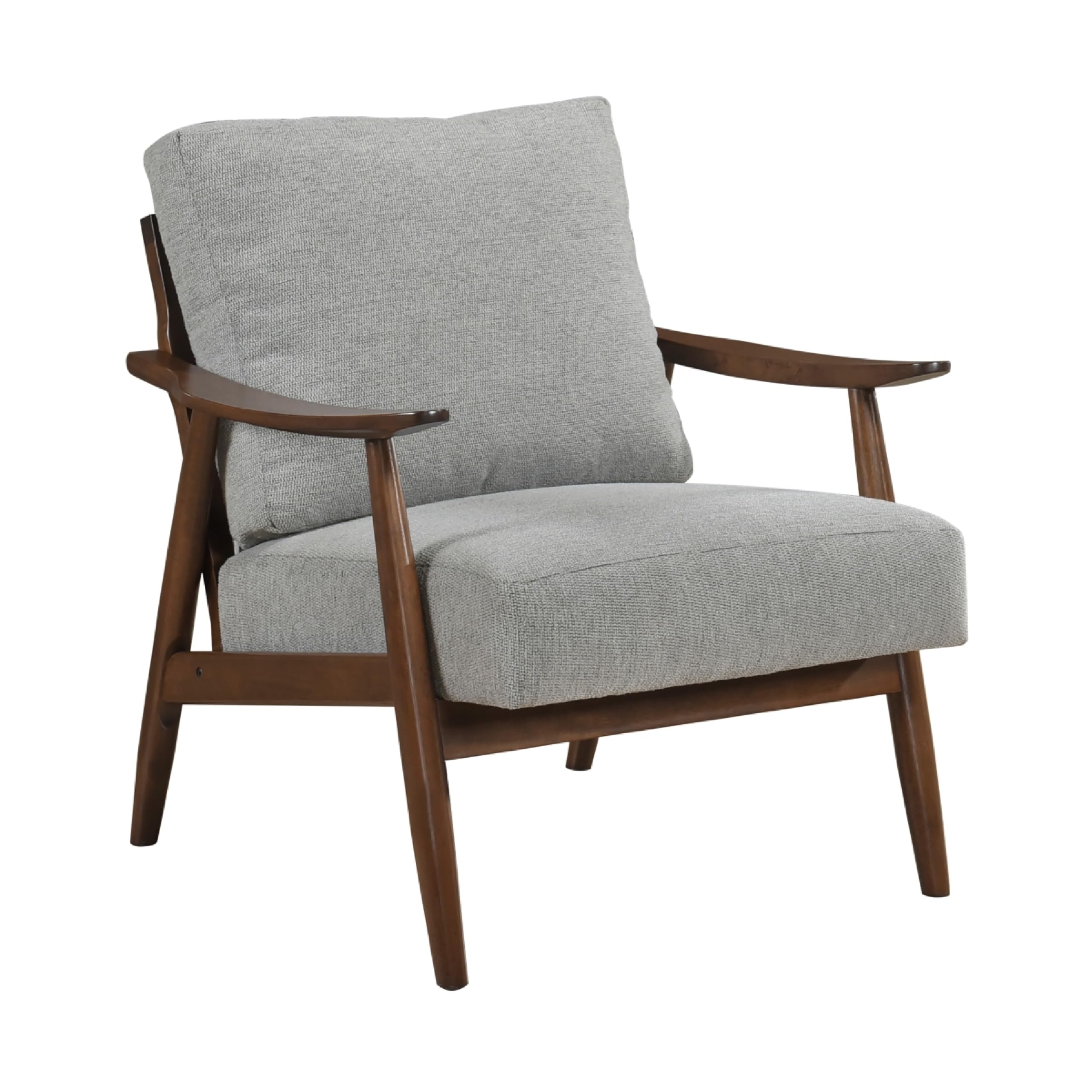 Toni Accent Chair, Foam Fill Gray Polyester, Slat Back Dark Brown Wood