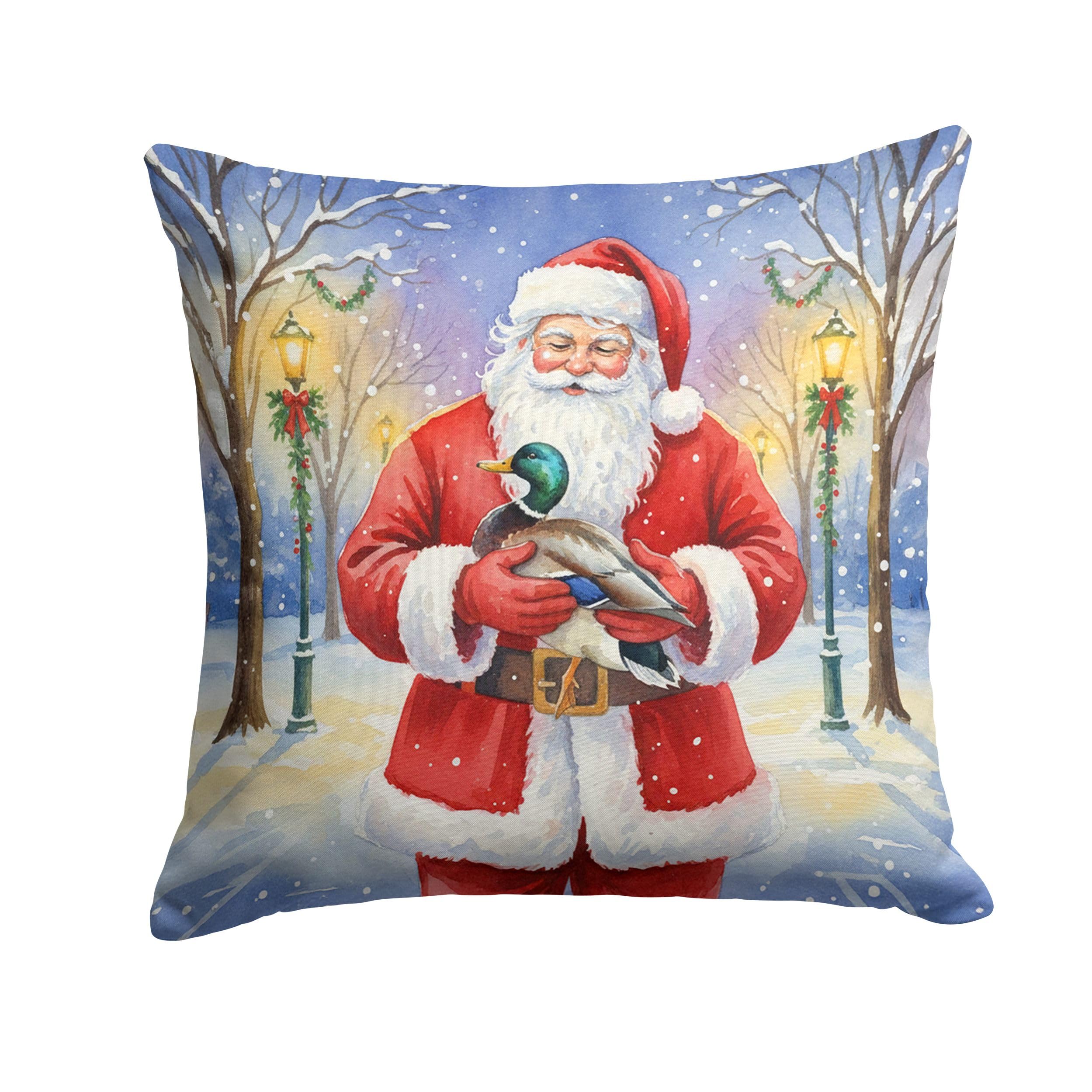 Carolines Treasures Mallard with Santa Claus Throw Pillow Decorative Indoor Outdoor Accent Cushion for Couch, Bed or Patio, 14Hx14W