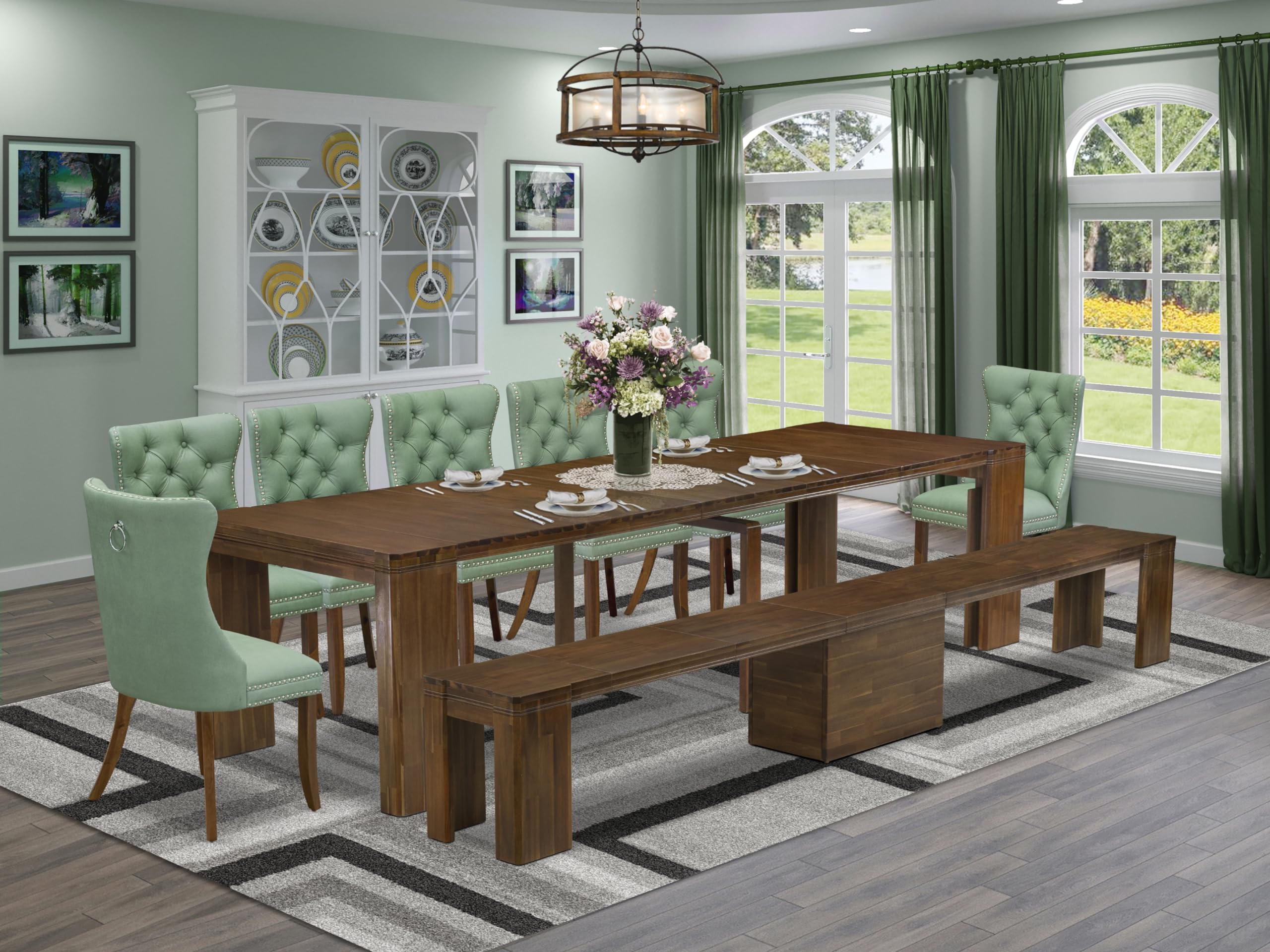 9 Pieces Extendable Dining Set Includes a Rectangle Kitchen Table