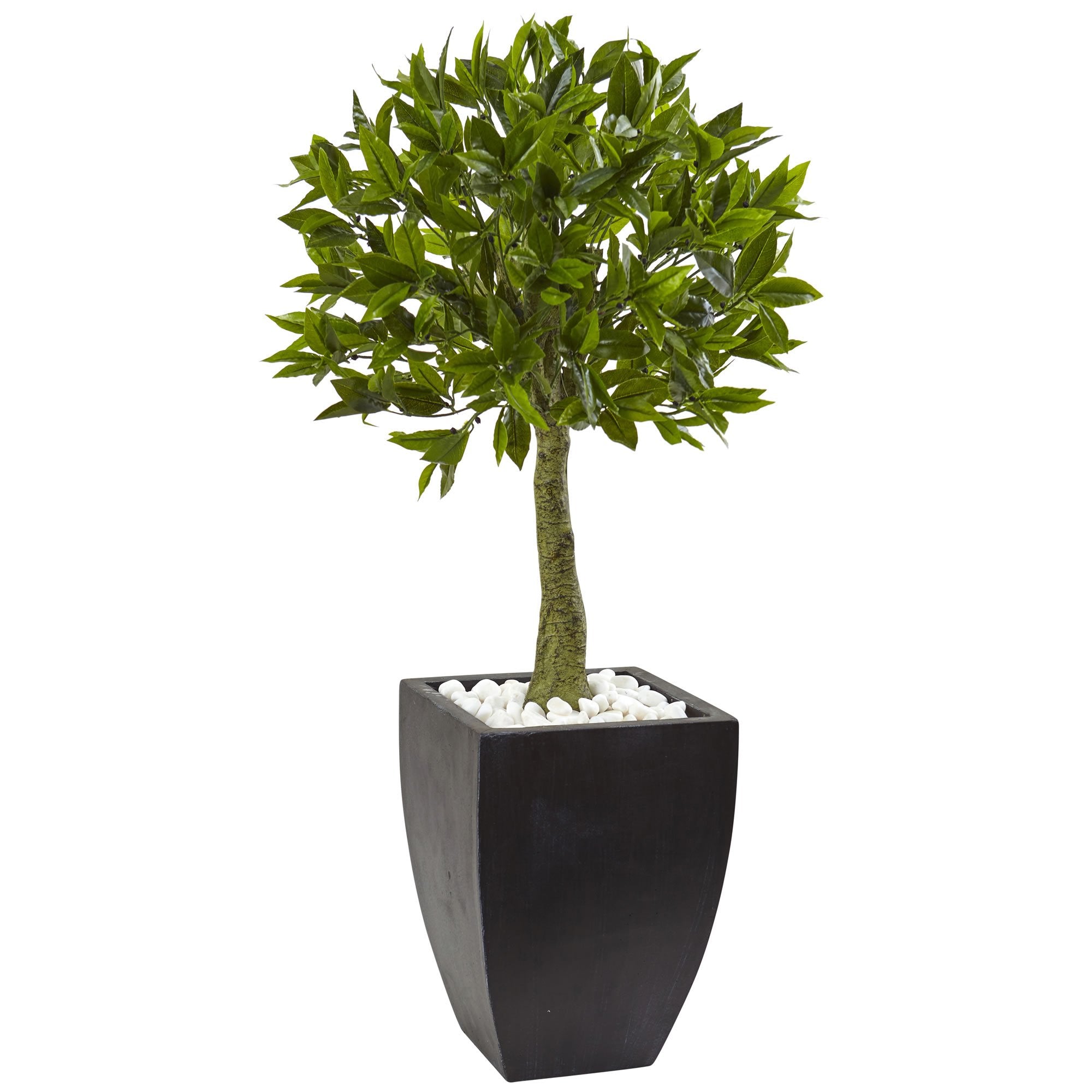 Nearly Natural 5950 42 UV Resistant (Indoor/Outdoor) Bay Leaf Topiary with Black Wash Planter
