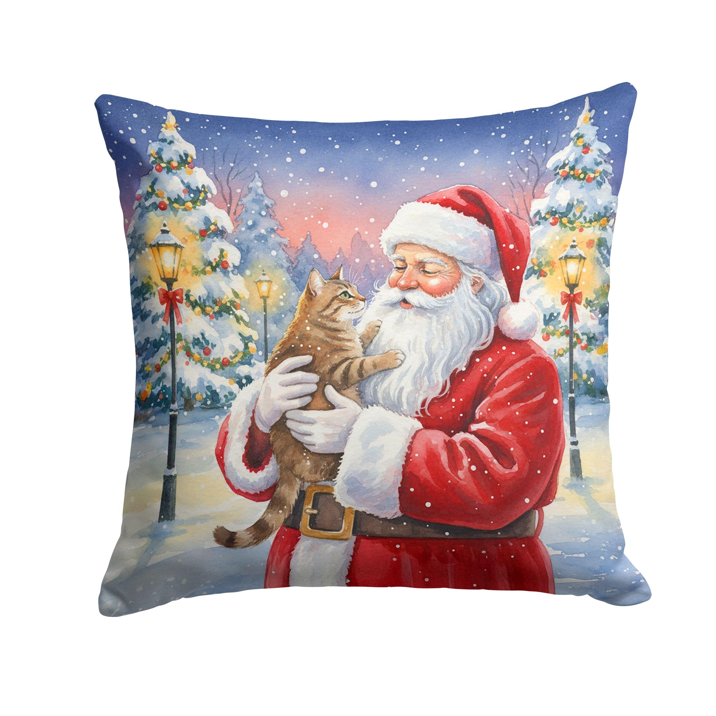 Carolines Treasures Ticked Tabby Brown Cat with Santa Claus Throw Pillow Decorative Indoor Outdoor Accent Cushion for Couch, Bed or Patio, 18Hx18W
