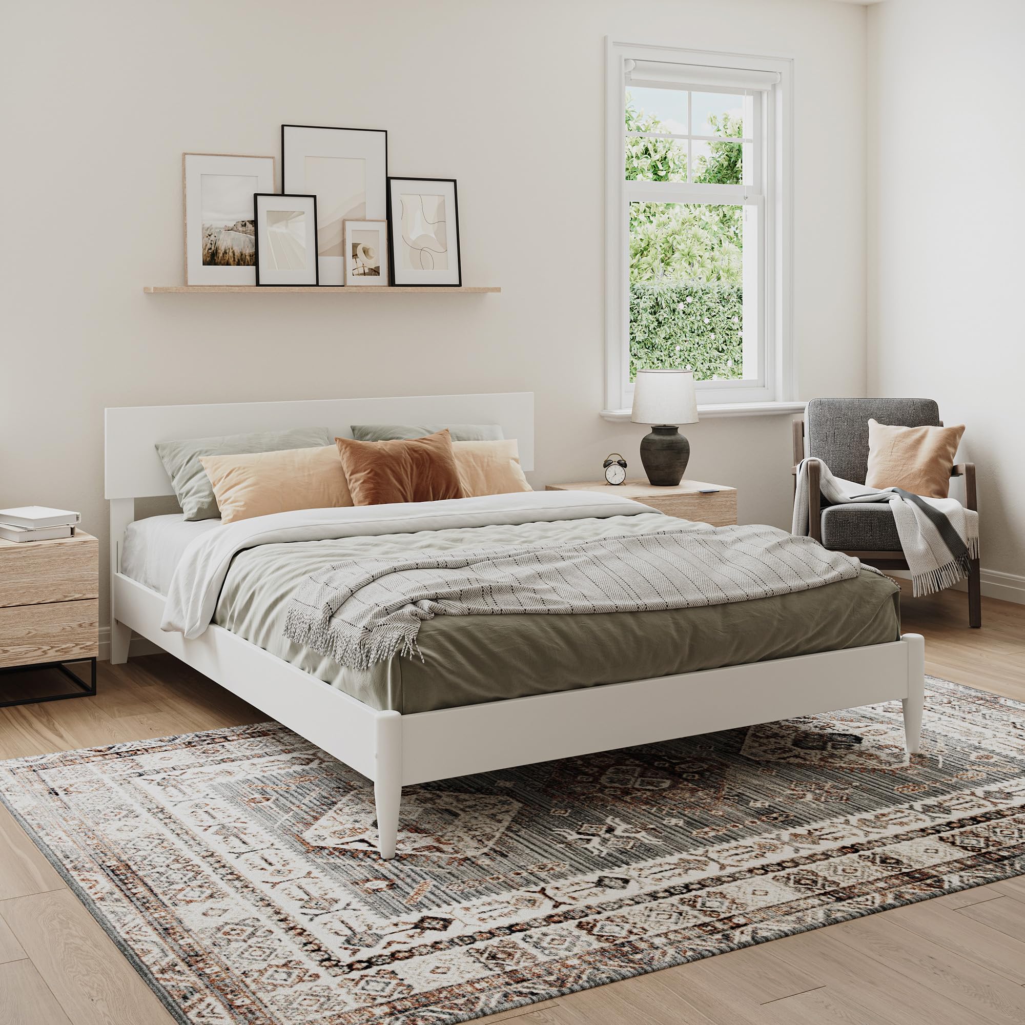 Aria Queen Solid Wood Modern Low Profile Platform Bed in White