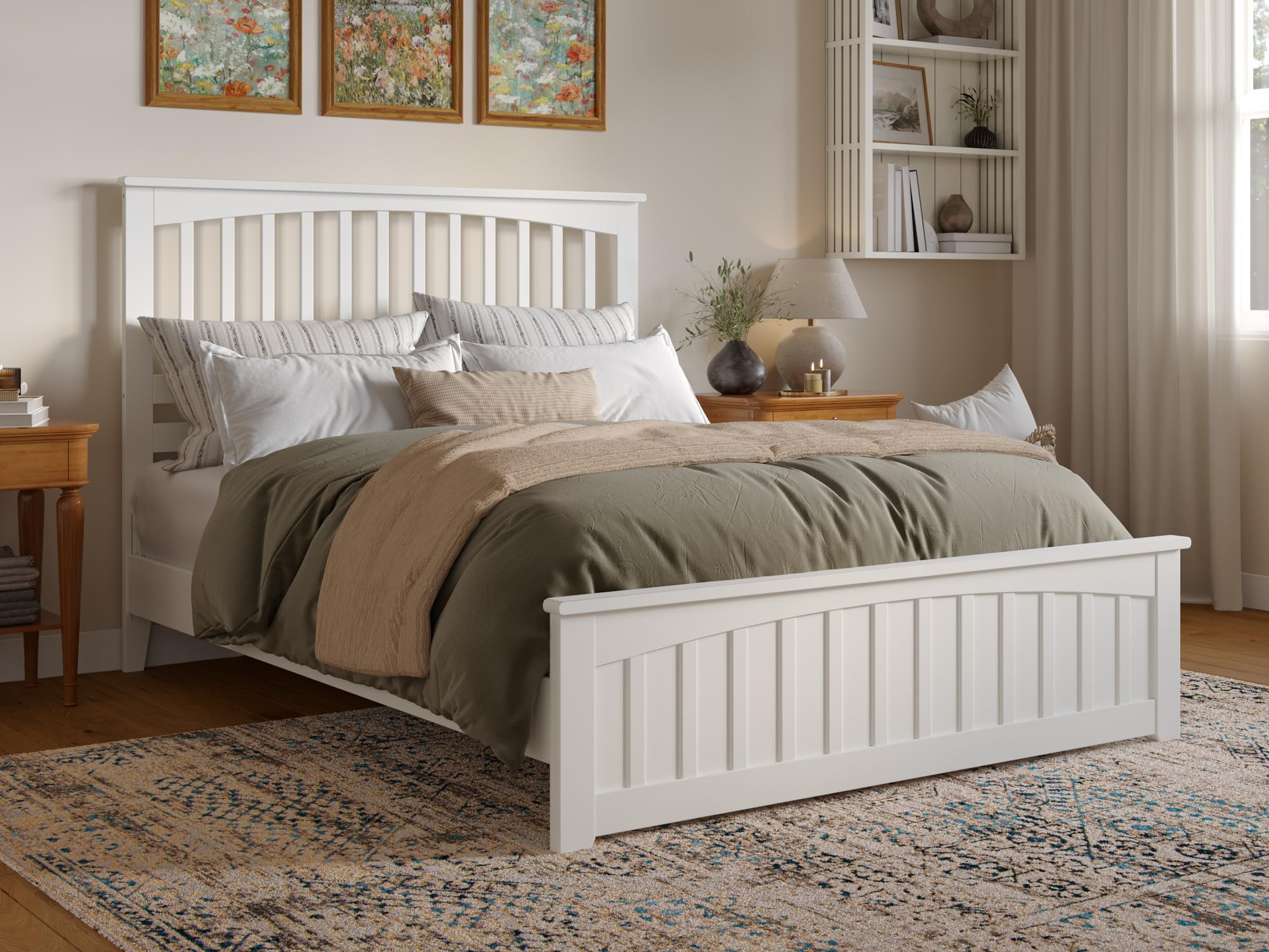 Becket Queen Solid Wood Low Profile Platform Bed with Matching Footboard in White