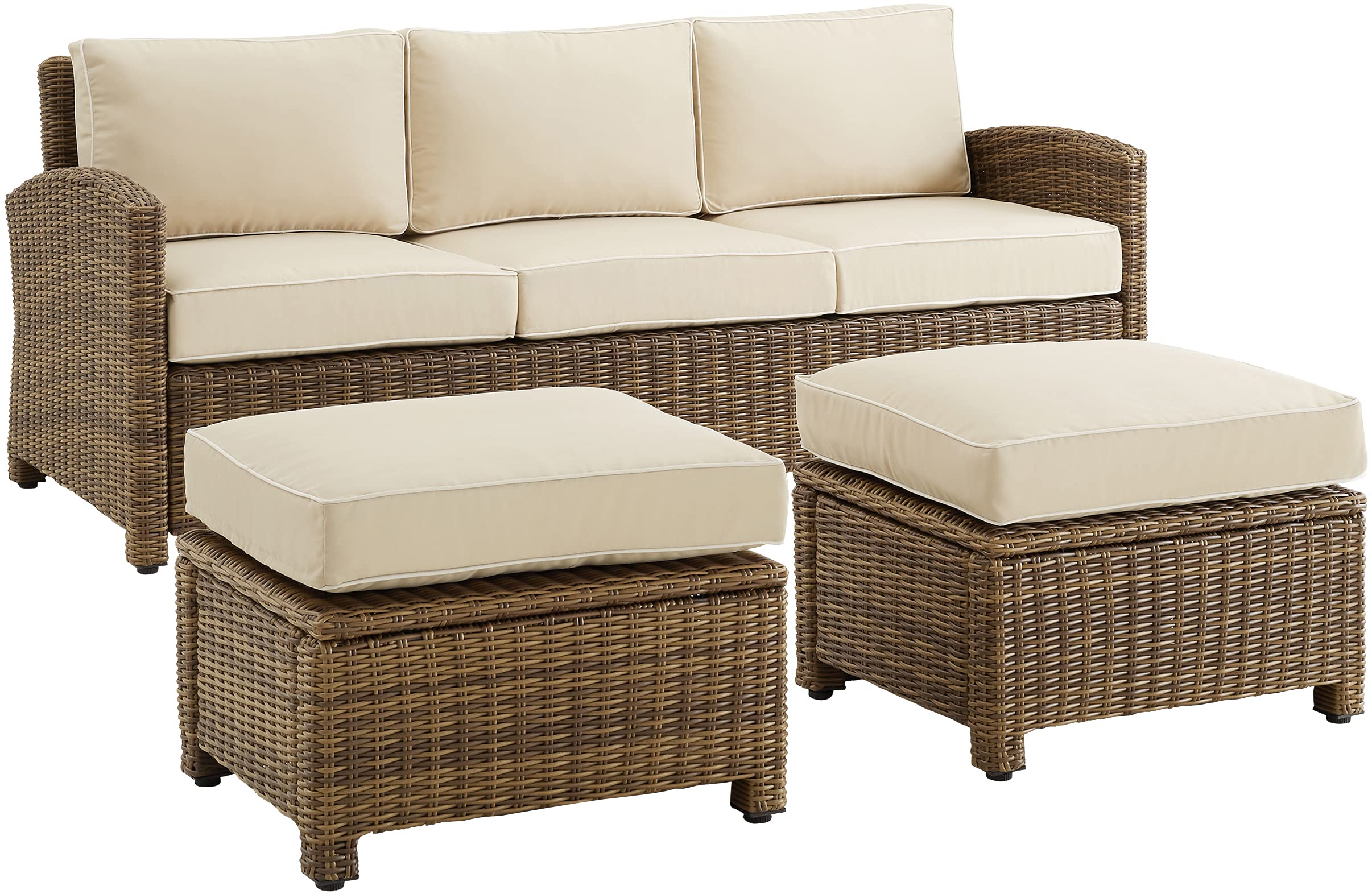 Bradenton 3Pc Outdoor Wicker Sofa Set- Sofa & 2 Ottomans