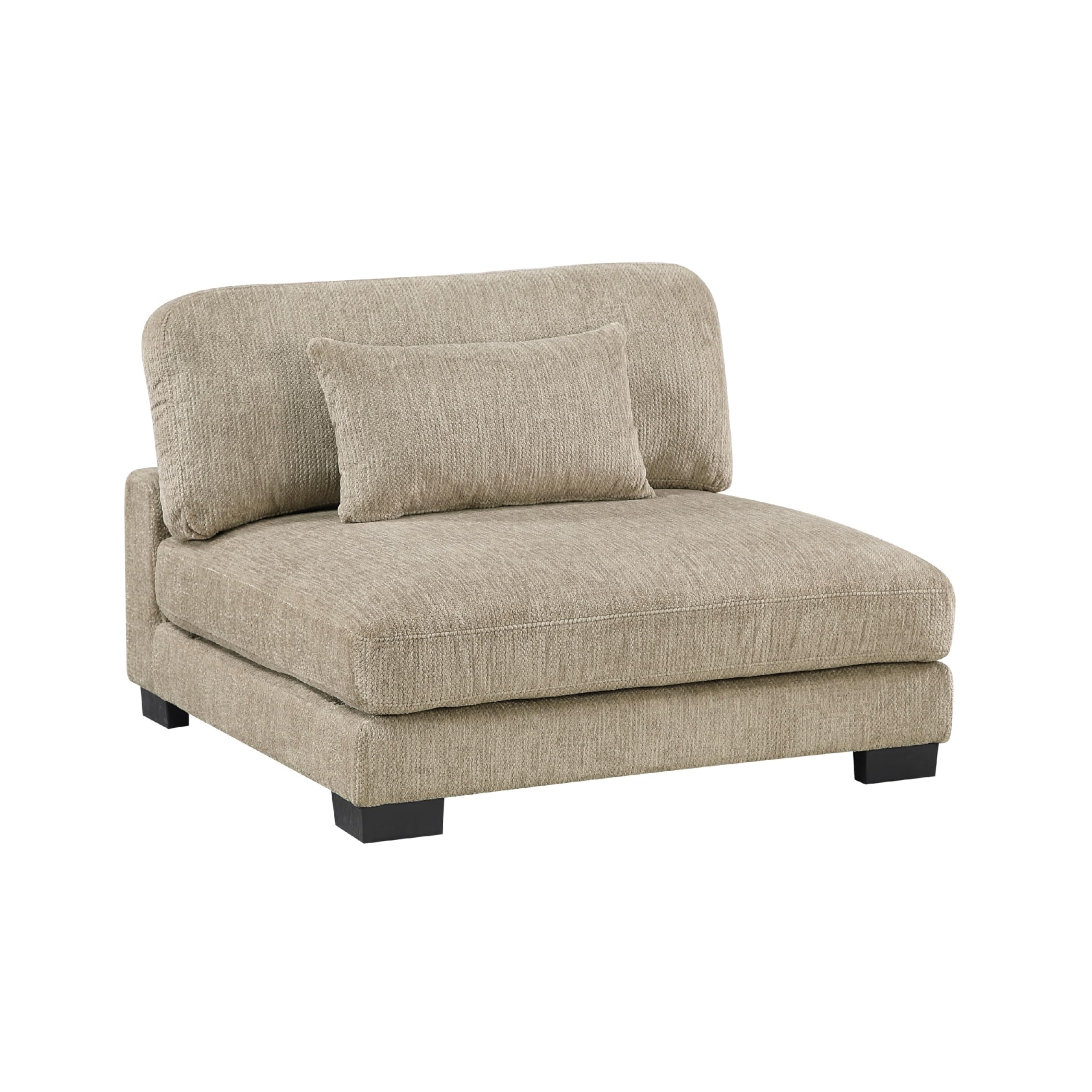 Liny Armless Chair, 1 Pillow, Brown Microfiber, Black Solid Wood