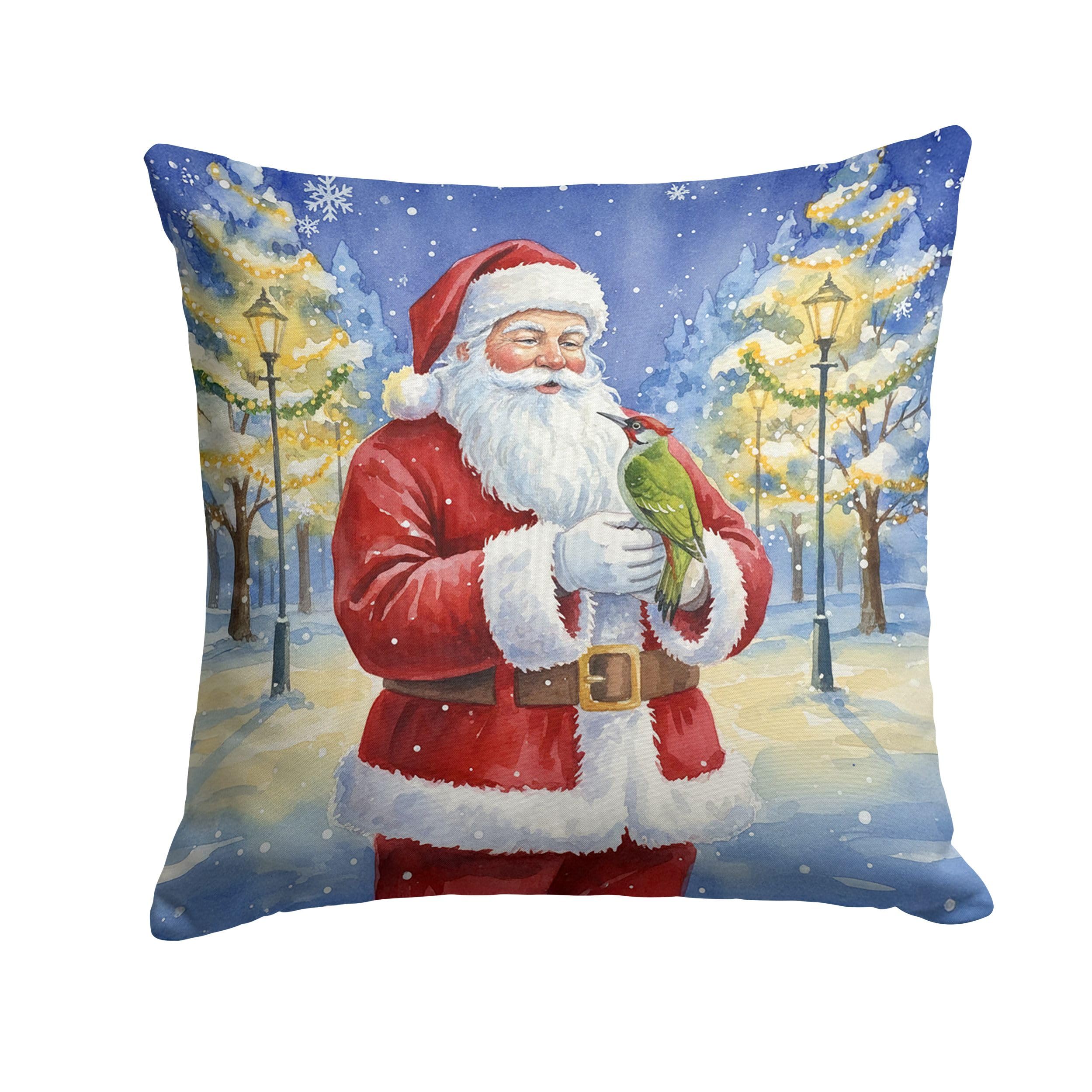 Carolines Treasures Woodpecker with Santa Claus Throw Pillow Decorative Indoor Outdoor Accent Cushion for Couch, Bed or Patio, 14Hx14W
