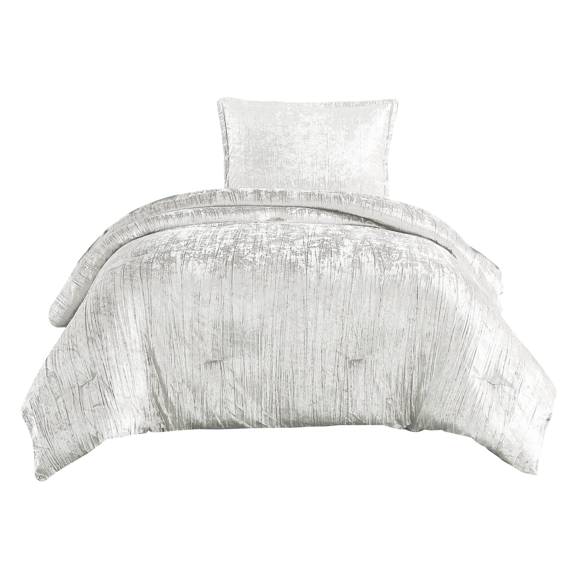 Jay 2 Piece Twin Comforter Set, Polyester Velvet Deluxe Texture, White