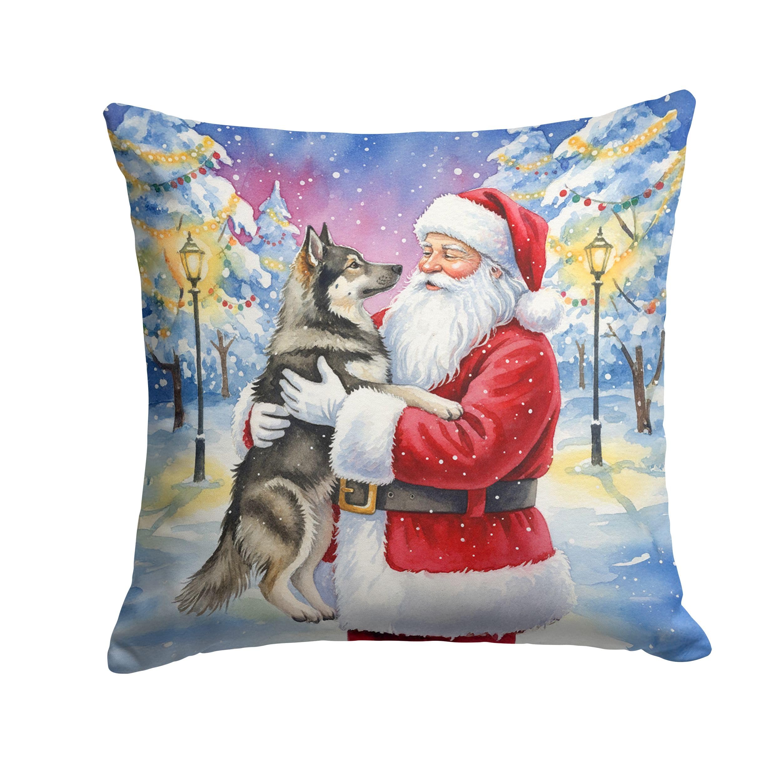 Carolines Treasures Norwegian Elkhound with Santa Claus Throw Pillow Decorative Indoor Outdoor Accent Cushion for Couch, Bed or Patio, 14Hx14W