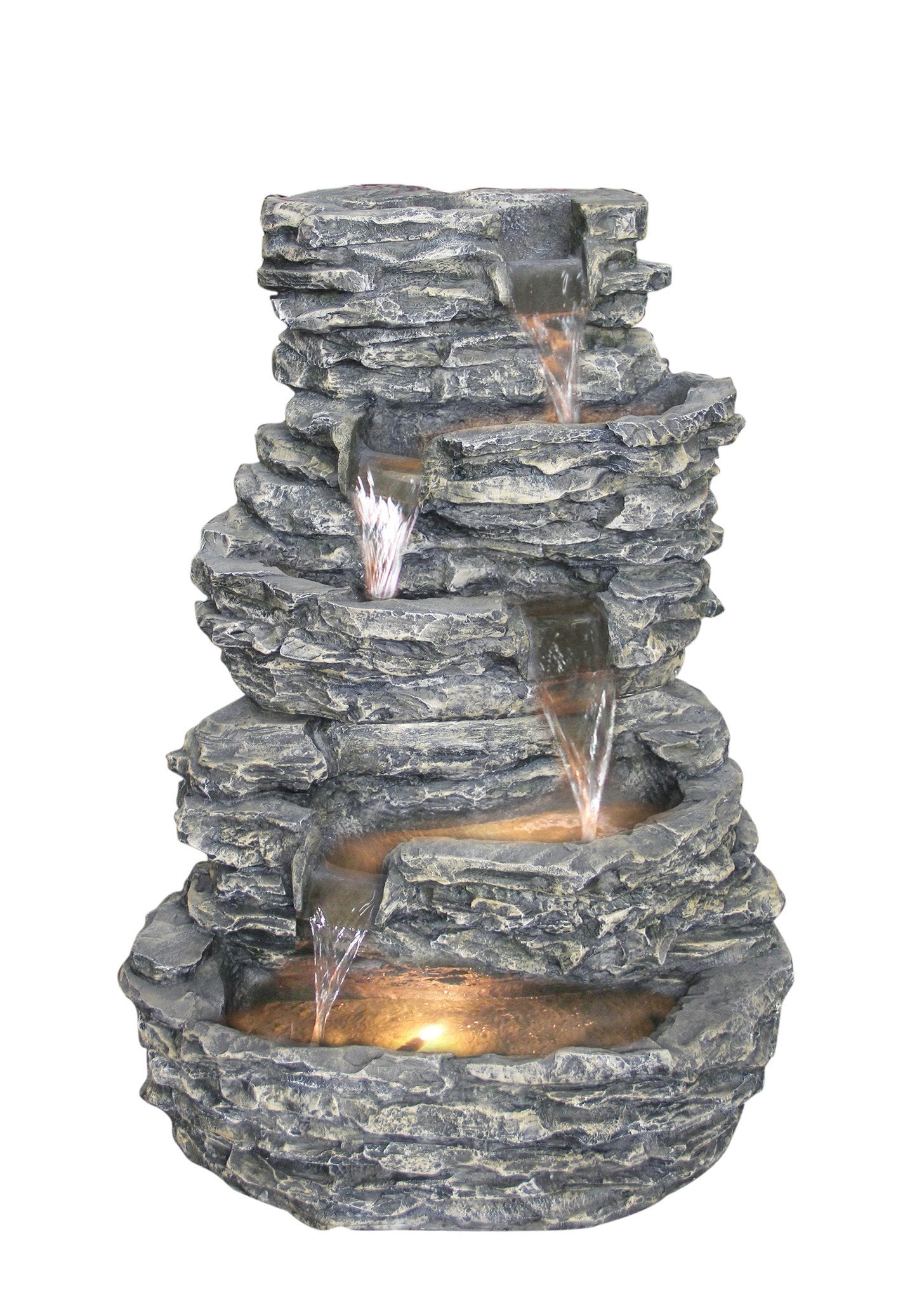 Hi-Line Gift Ltd 79198 Multi Level Rock Fountain W/Warm White LEDs
