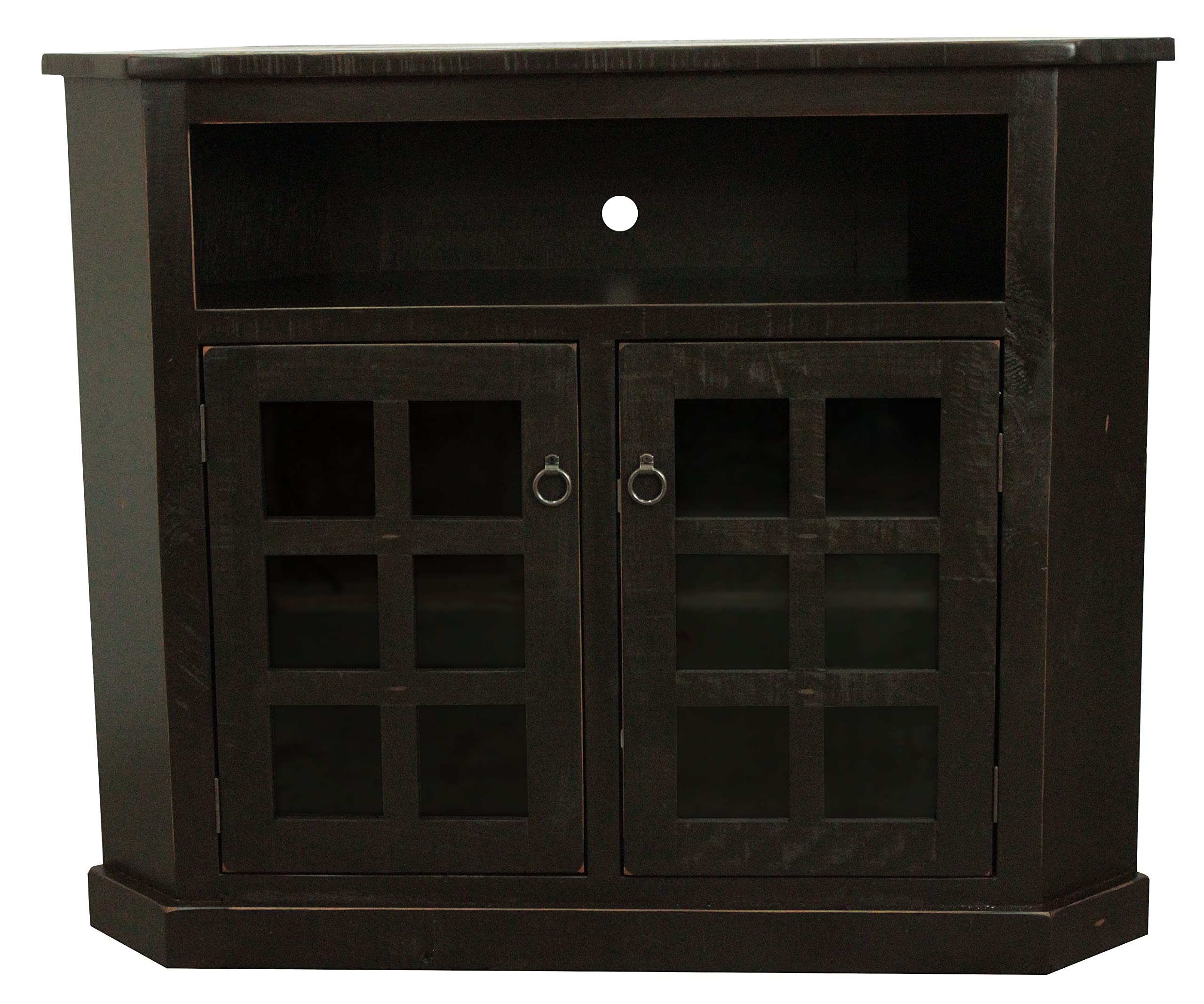 Rustic Tall Curve Corner TV Stand in Rustic Antique Black