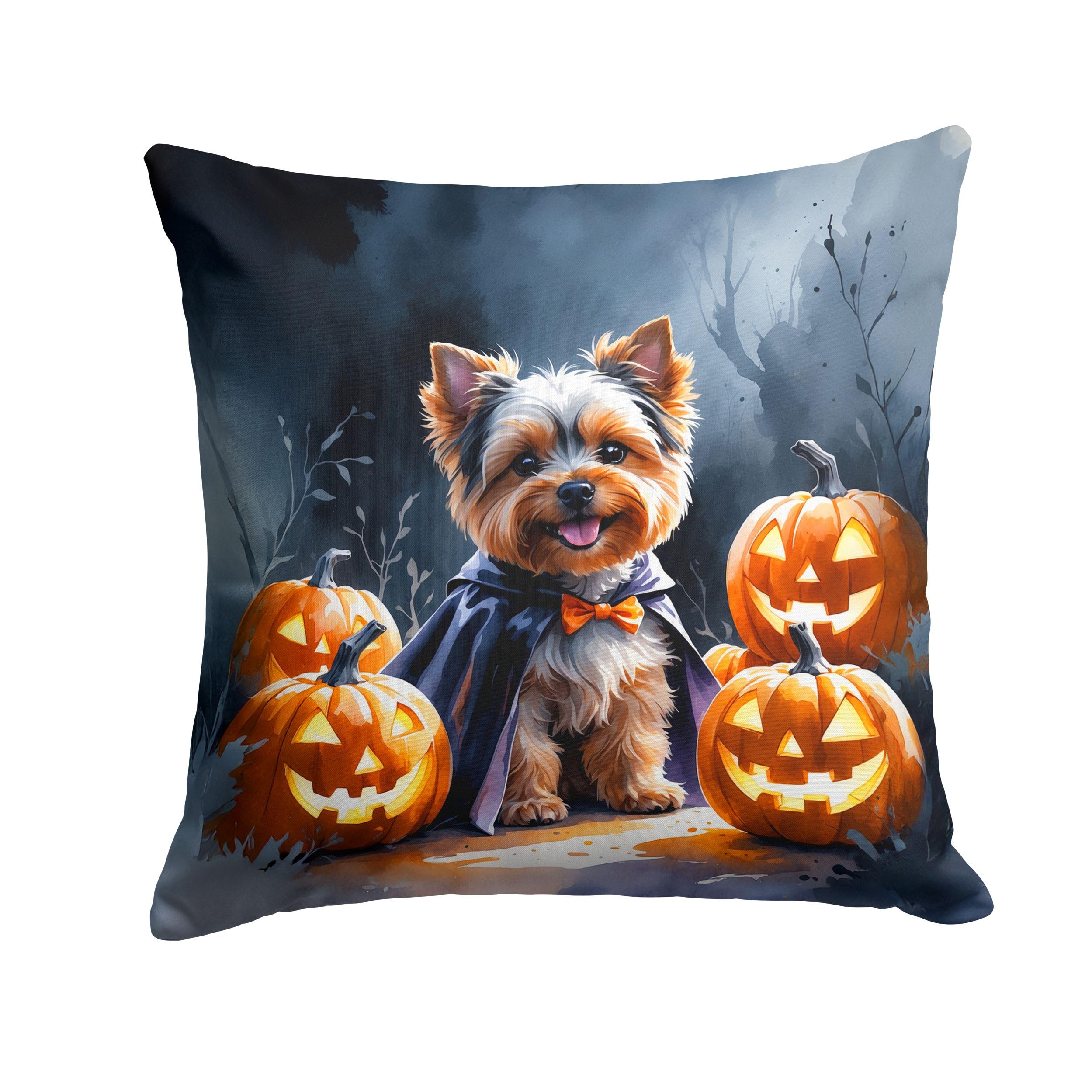 Carolines Treasures Yorkshire Terrier Puppy Halloween Throw Pillow Machine Washable, Indoor Outdoor Decorative Pillow for Couch, Bed or Patio, 18Hx18W