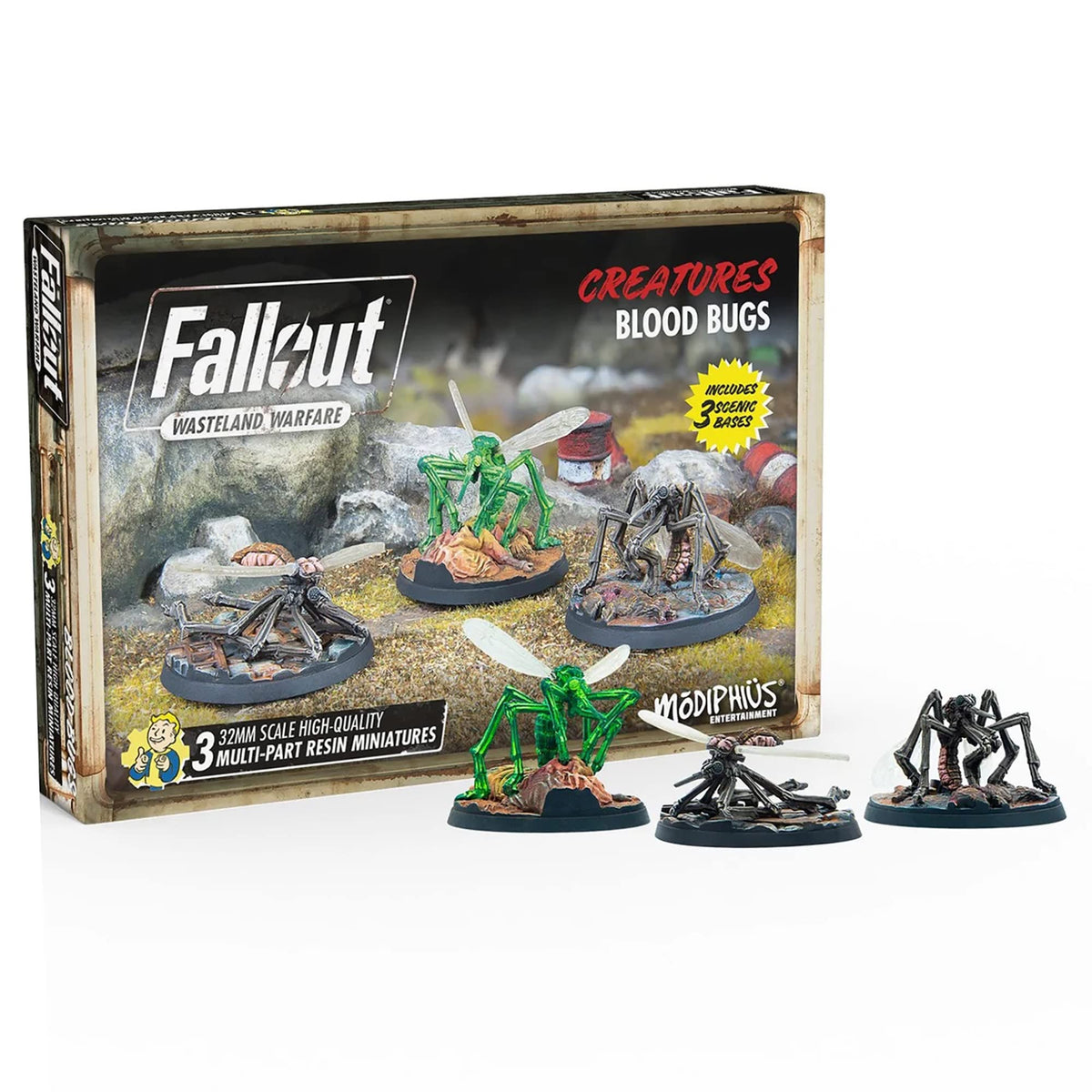 Fallout Wasteland Warfare: Creatures - Blood Bugs - 3 Unpainted Resin Miniatures, Rpg, Includes Scenic Bases, 32Mm Scale Figures
