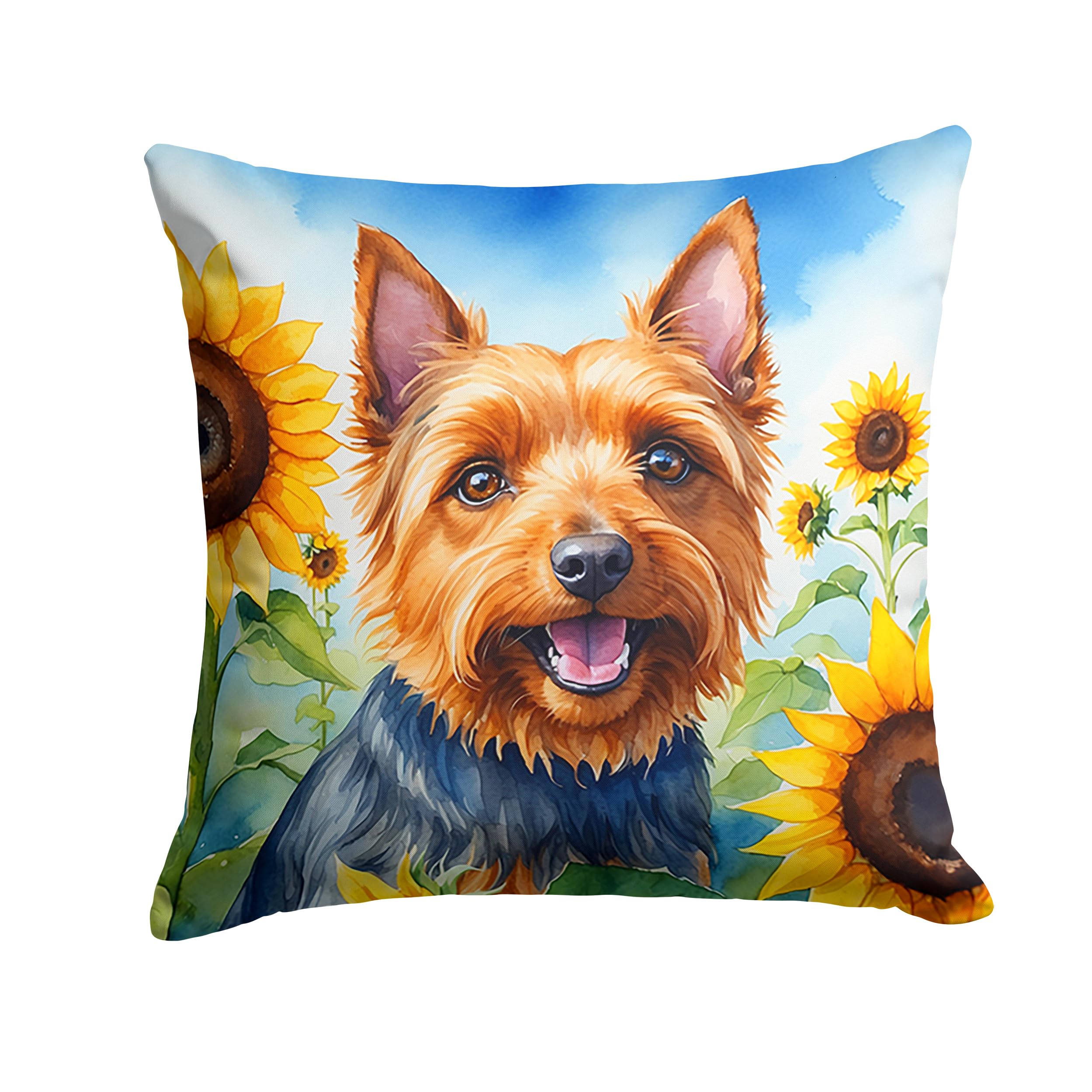 Australian Terrier In Sunflowers Throw Pillow