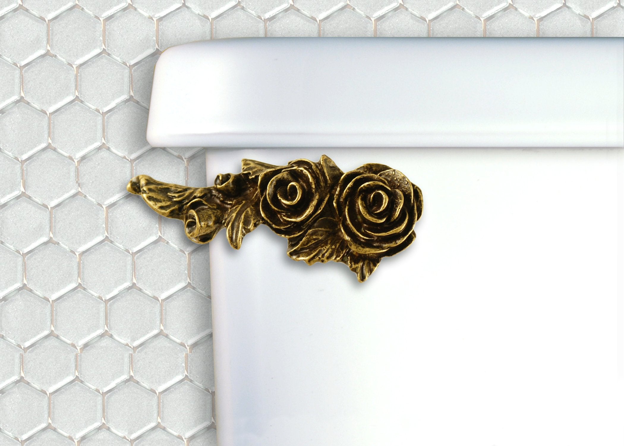 Roses Toilet Flush Handle-Front Mount in Antique Brass Finish