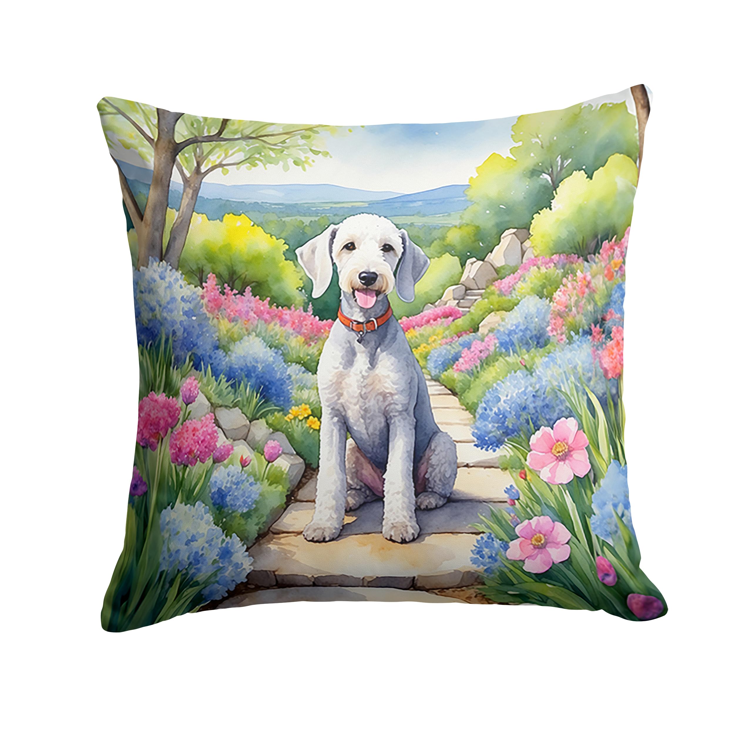 Bedlington Terrier Spring Garden Throw Pillow